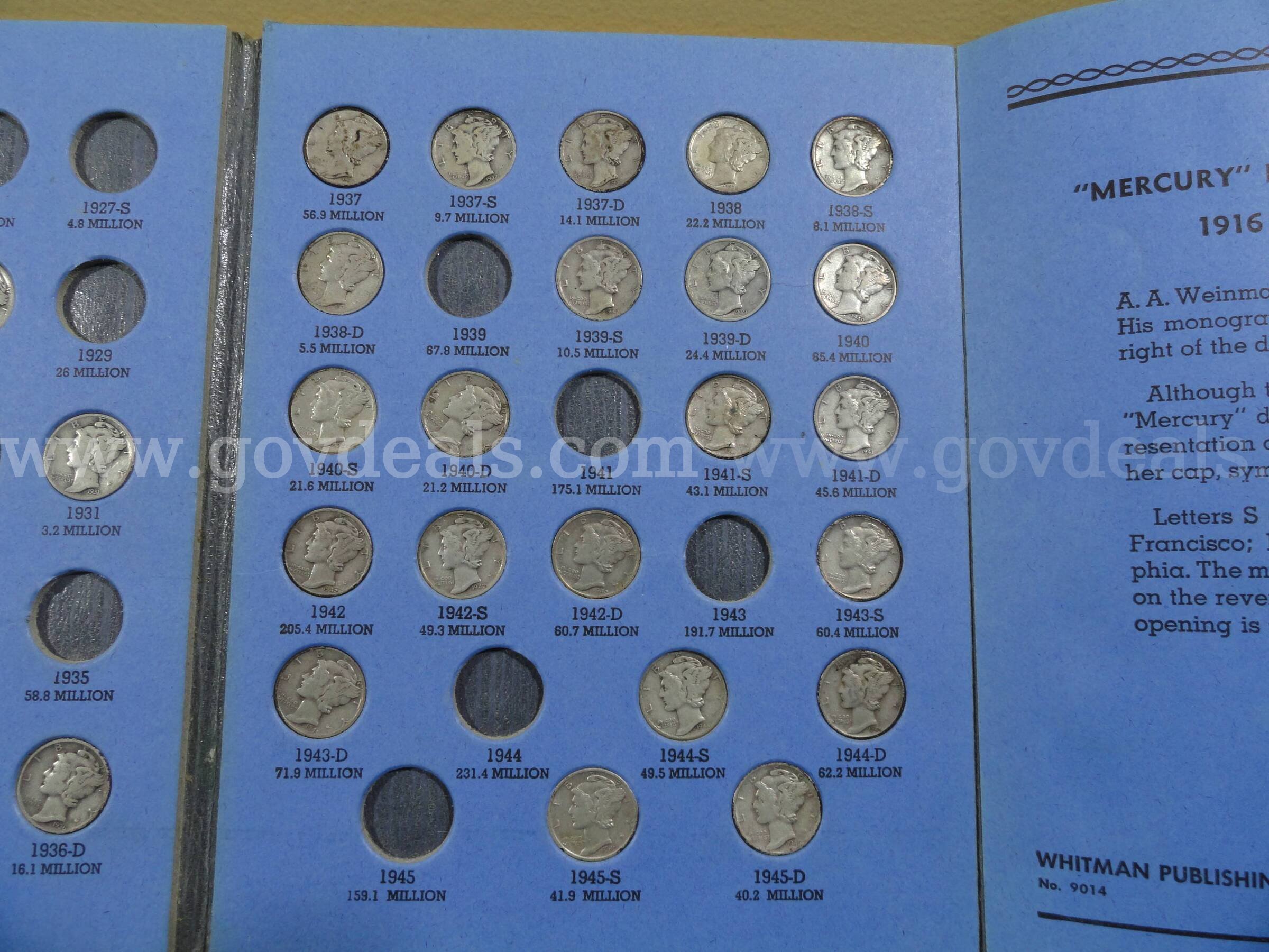 Lot of 46 Silver Mercury Dime Collection 1916-1945 in Original Whitman Album Mercury  Government Surplus Auction - Photo #4
