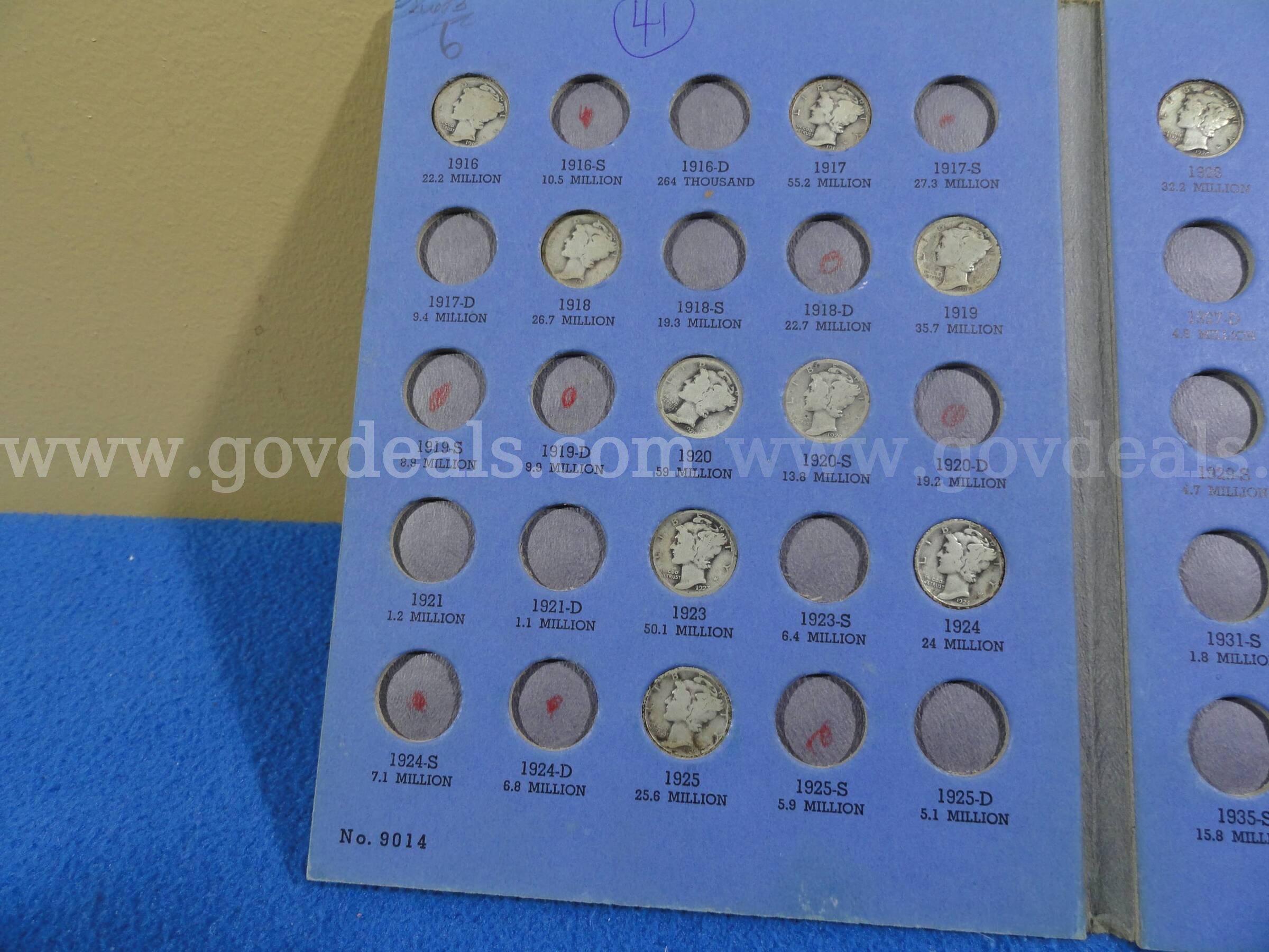Lot of 41 Silver Mercury Dime Collection 1916-1945 in Original Whitman Album Mercury  Government Surplus Auction - Photo #2