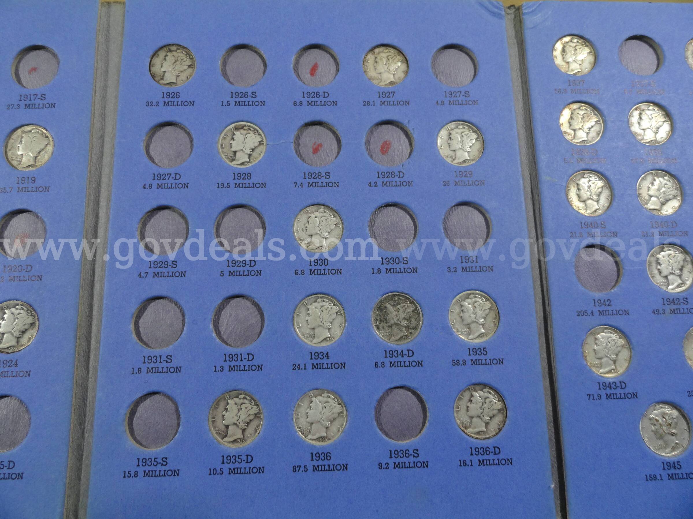 Lot of 41 Silver Mercury Dime Collection 1916-1945 in Original Whitman Album Mercury  Government Surplus Auction - Photo #3