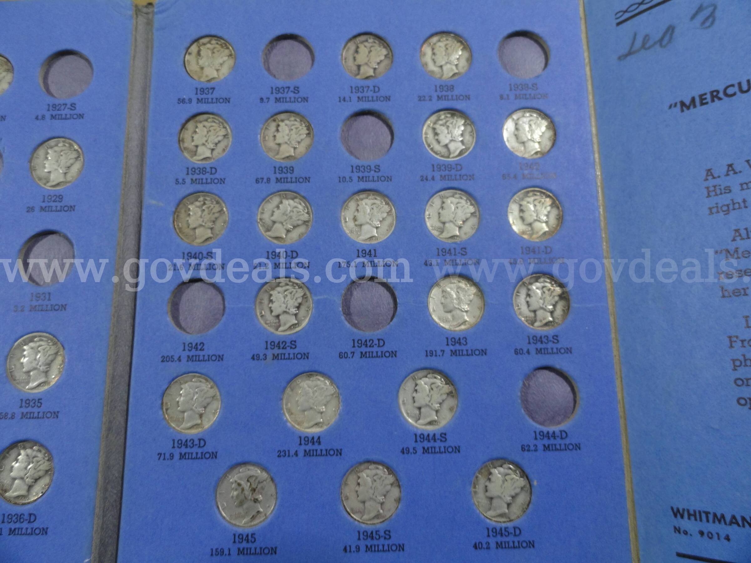 Lot of 41 Silver Mercury Dime Collection 1916-1945 in Original Whitman Album Mercury  Government Surplus Auction - Photo #4