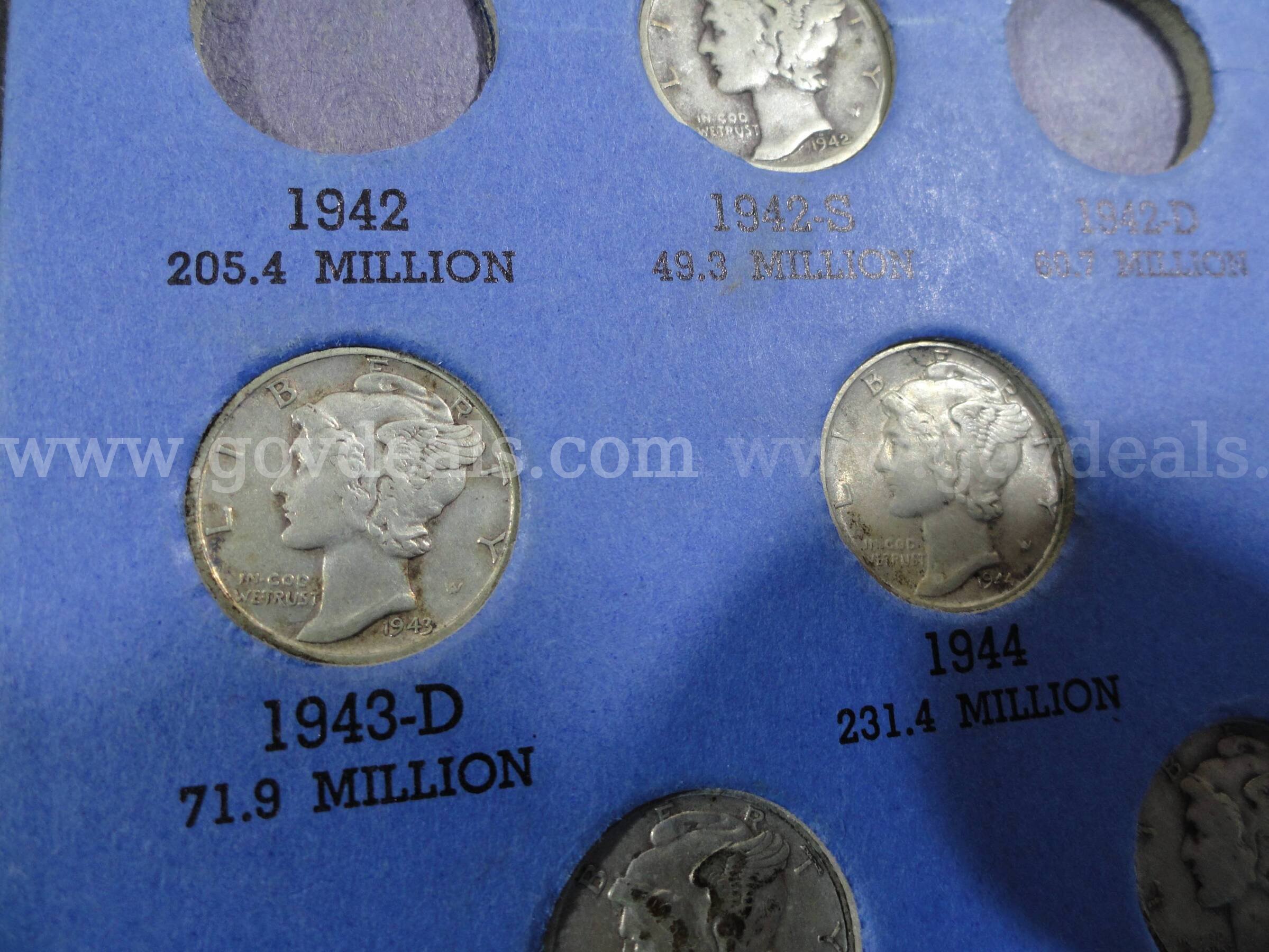 Lot of 41 Silver Mercury Dime Collection 1916-1945 in Original Whitman Album Mercury  Government Surplus Auction - Photo #5