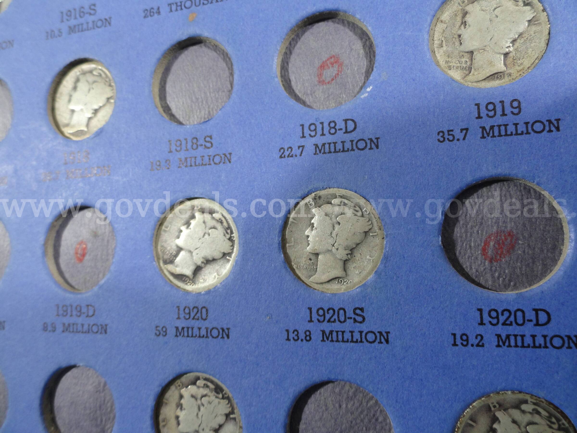 Lot of 41 Silver Mercury Dime Collection 1916-1945 in Original Whitman Album Mercury  Government Surplus Auction - Photo #6