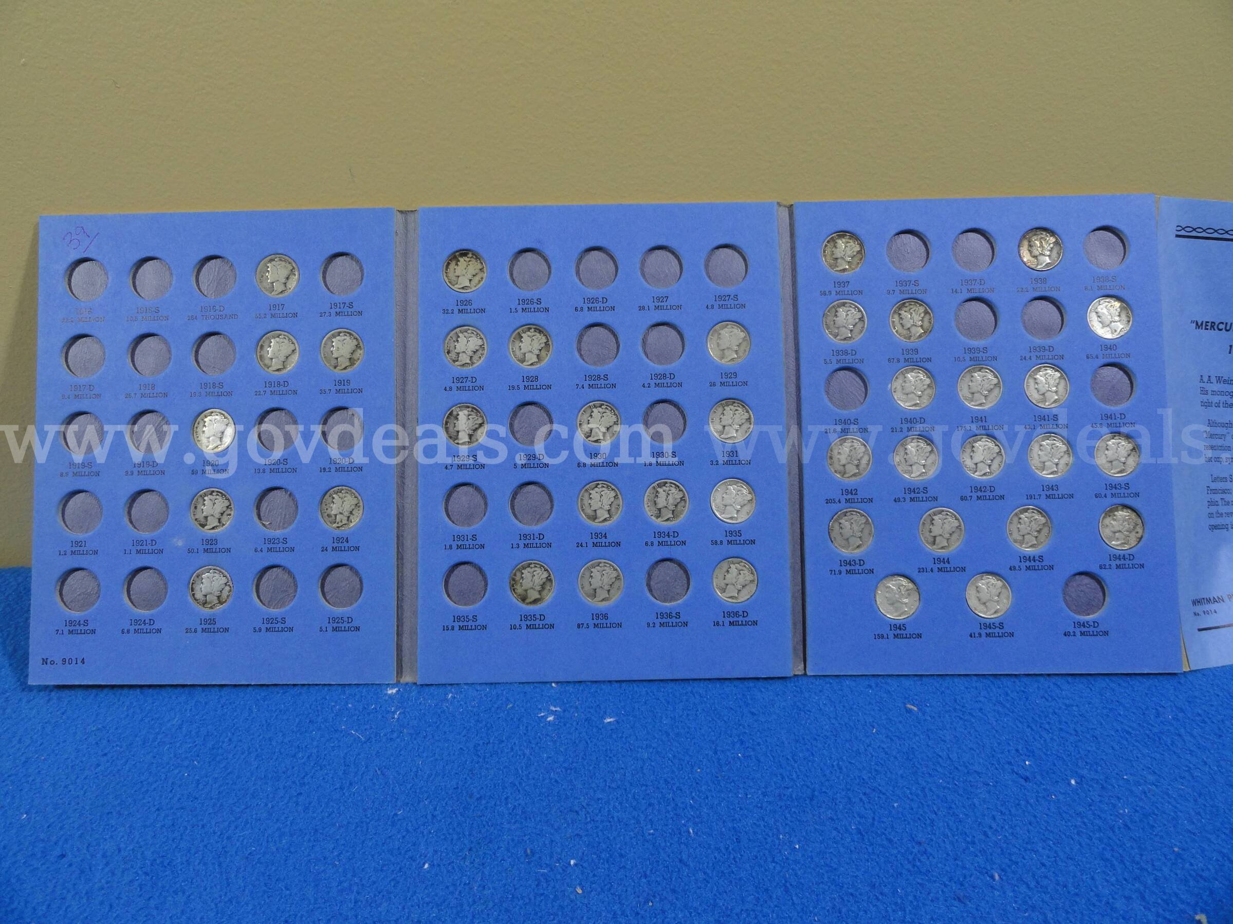 Lot of 39 Silver Mercury Dime Collection 1916-1945 in Original Whitman Album