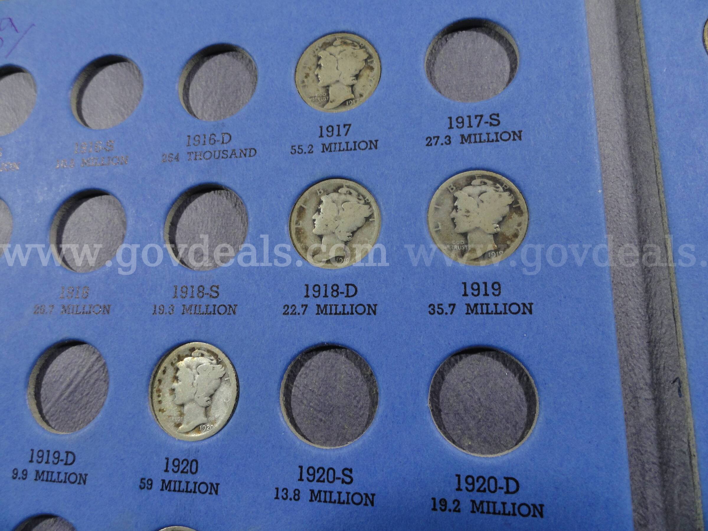 Lot of 39 Silver Mercury Dime Collection 1916-1945 in Original Whitman Album Mercury  Government Surplus Auction - Photo #2