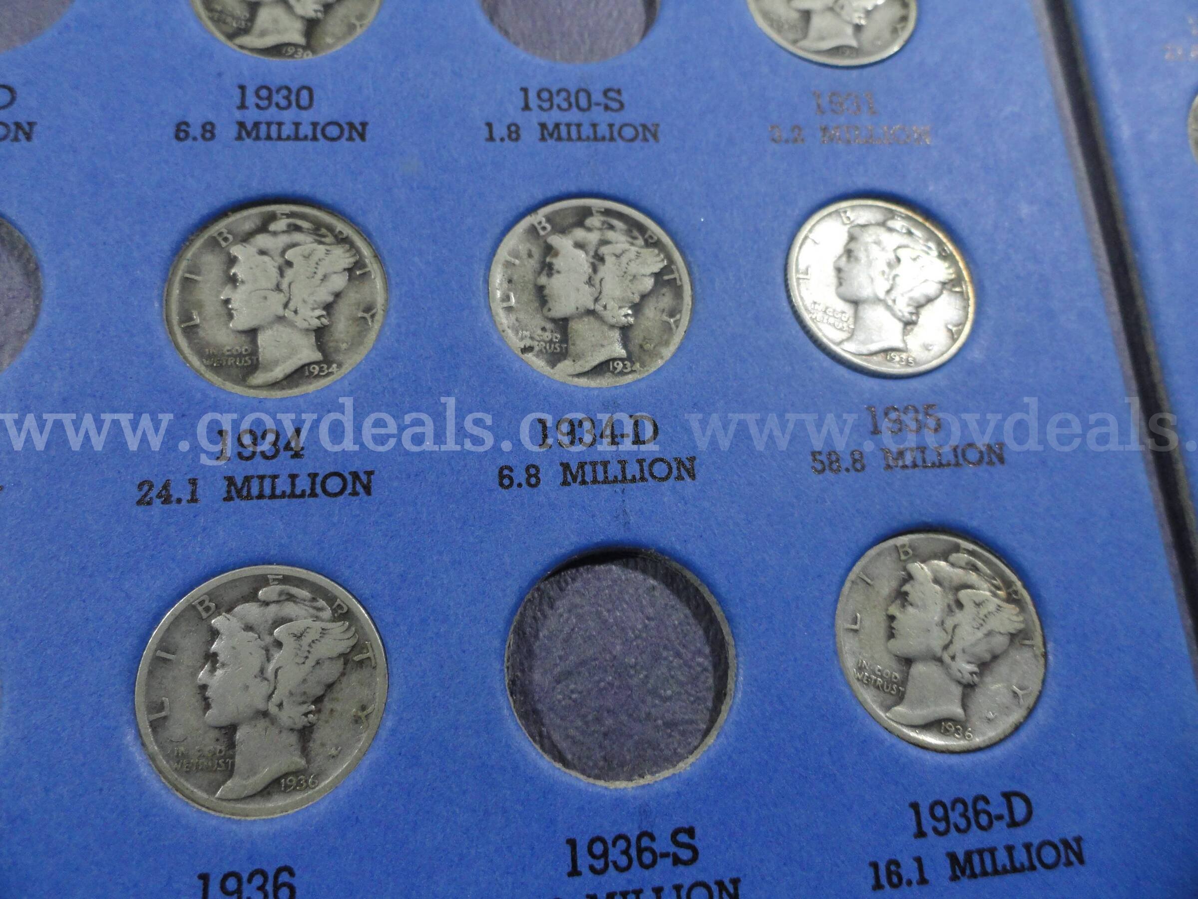 Lot of 39 Silver Mercury Dime Collection 1916-1945 in Original Whitman Album Mercury  Government Surplus Auction - Photo #5