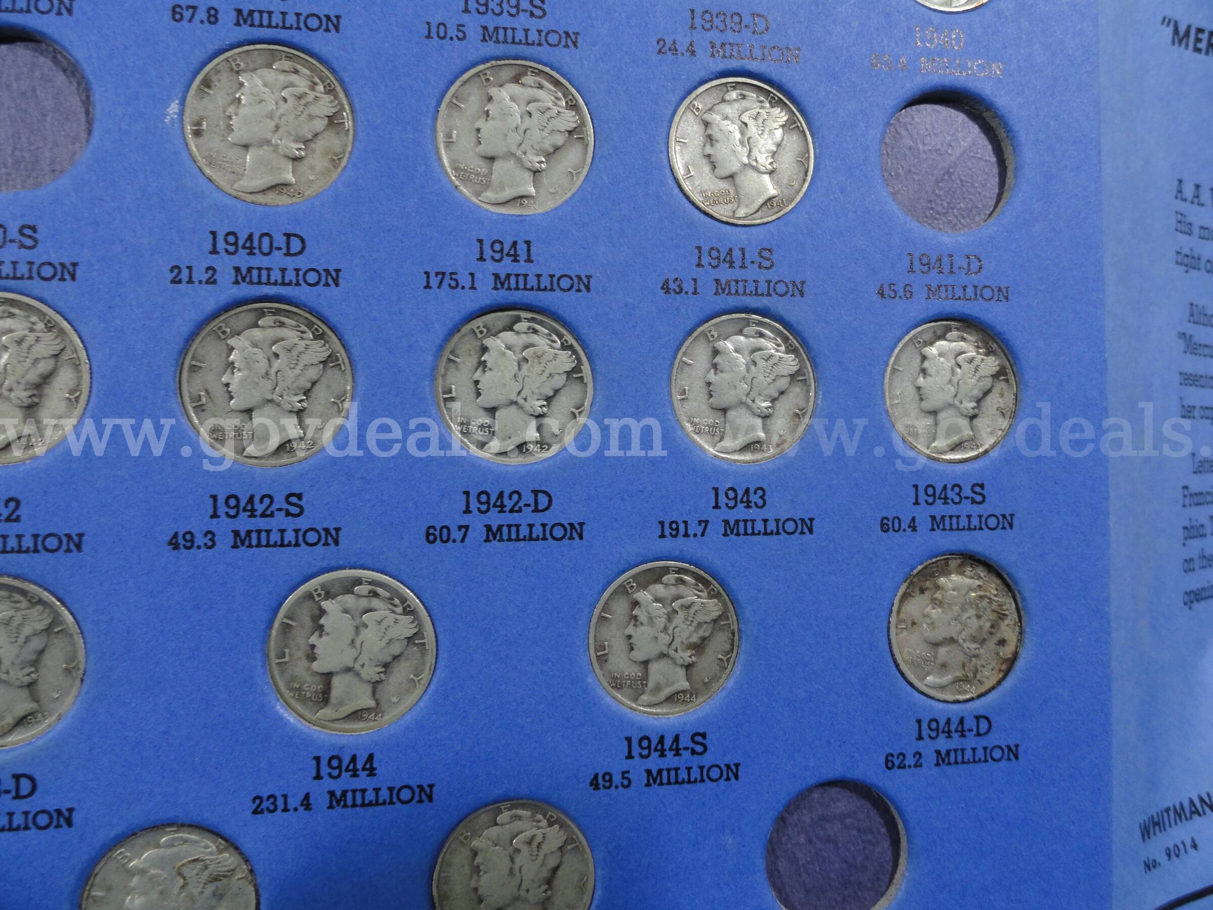 Lot of 39 Silver Mercury Dime Collection 1916-1945 in Original Whitman Album Mercury  Government Surplus Auction - Photo #6