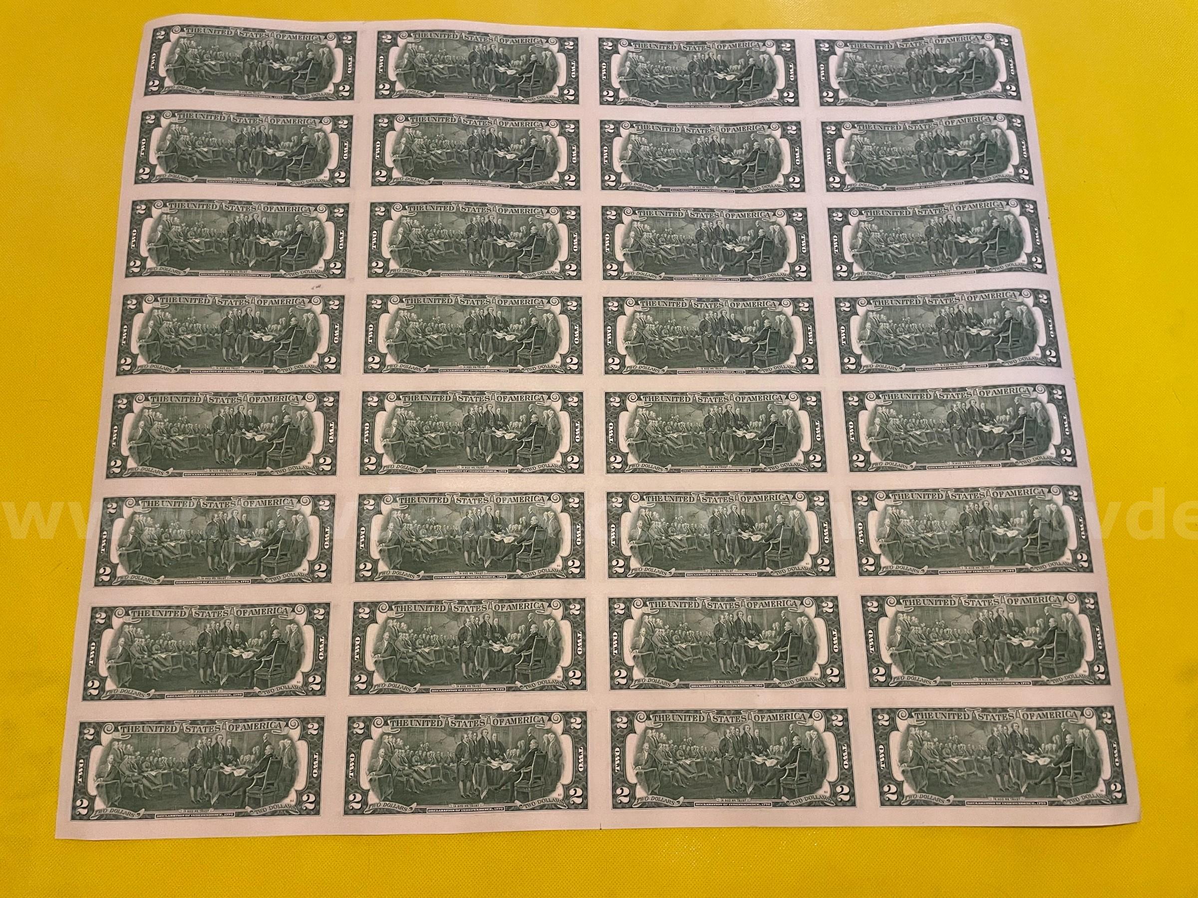 2013 $2 BILL GENUINE UNCUT 32 NOTE SHEET FORT WORTH TEXAS UNCIRCULATED FREE SHIPPING (USA ONLY) GENUINE UNCIRCULATED $2 LEGAL TENDER BILLS Government Surplus Auction - Photo #2