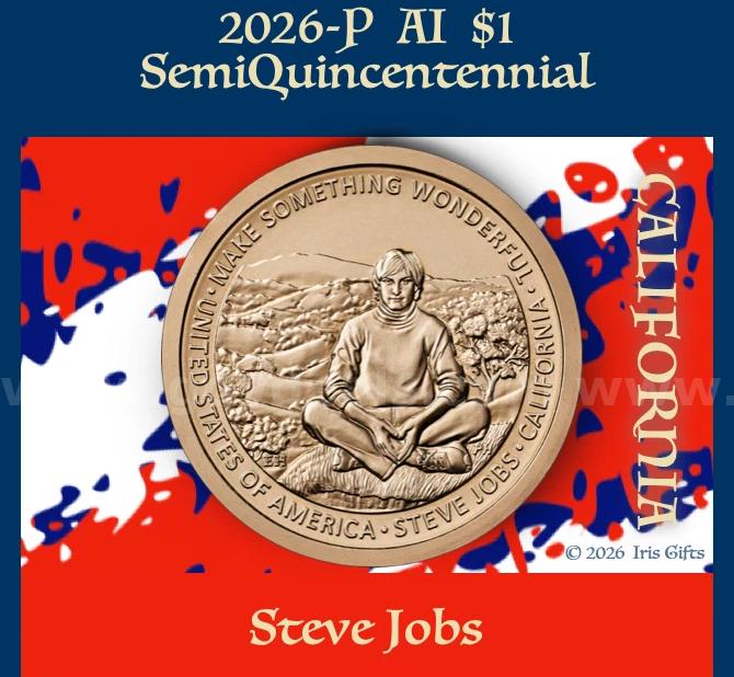 (5) NEW UNCIRCULATED 2026 P STEVE JOBS AMERICAN INNOVATION CALIFORNIA DOLLAR COIN SET P CALIFORNIA 5 COIN SET UNCIRCULATED NEW Government Surplus Auction - Photo #3