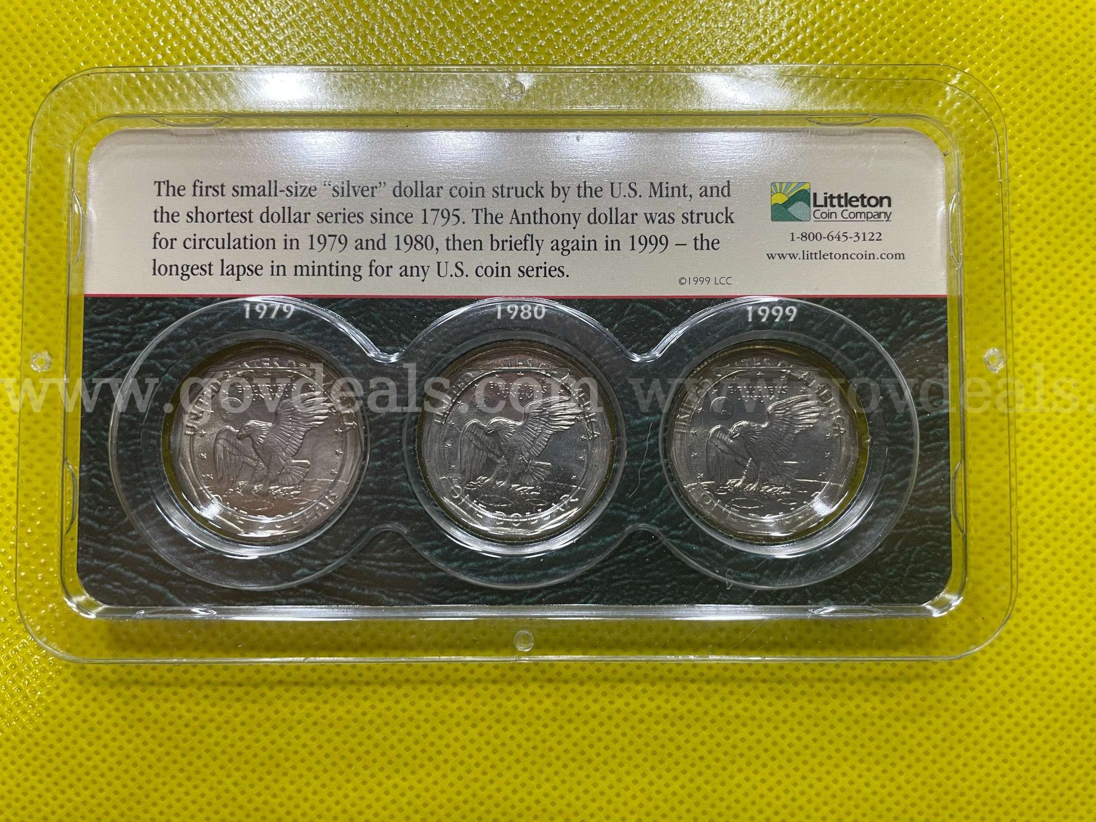 1979 & 1980 & 1999 SBA LITTLETON $1 COIN COLLECTION SET FREE SHIPPING (USA ONLY) GENUINE UNCIRCULATED LITTLETON COIN SET Government Surplus Auction - Photo #2
