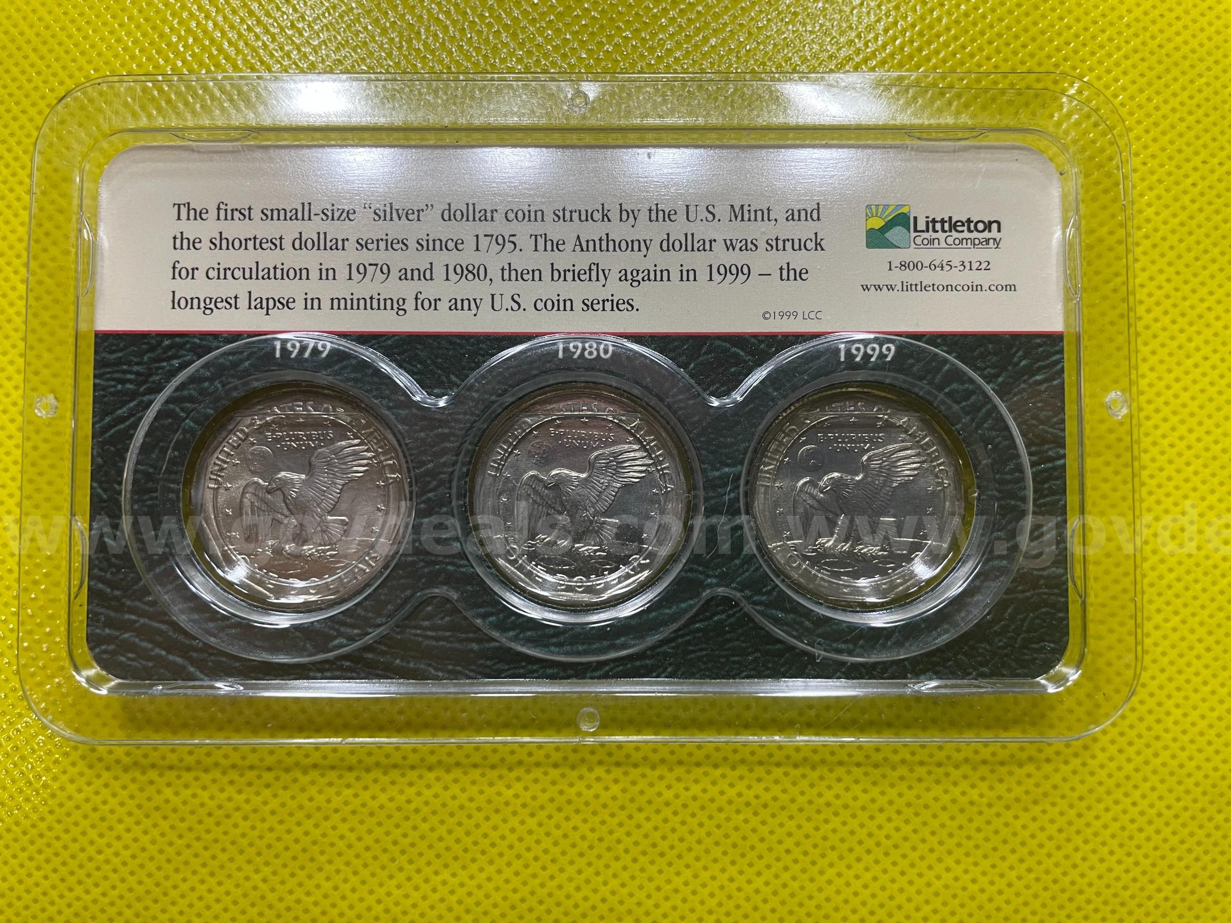 1979 & 1980 & 1999 SBA LITTLETON $1 COIN COLLECTION SET FREE SHIPPING (USA ONLY) GENUINE UNCIRCULATED LITTLETON COIN SET Government Surplus Auction - Photo #2