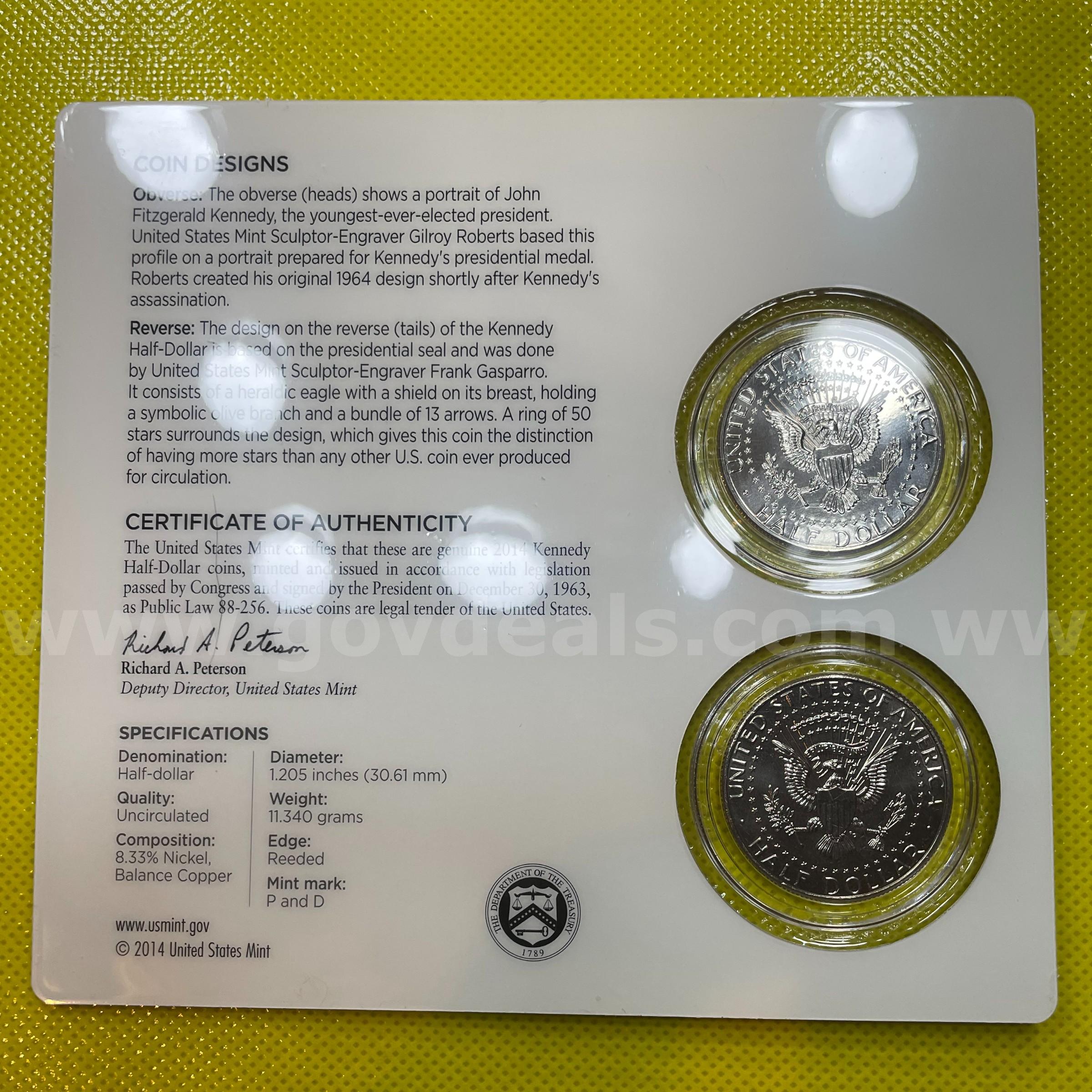 2014 P&D KENNEDY HALF DOLLAR 50TH ANNIVERSARY UNCIRCULATED COIN SET FREE SHIPPING (USA ONLY) ANNIVERSARY SET UNCIRCULATED NEW Government Surplus Auction - Photo #2