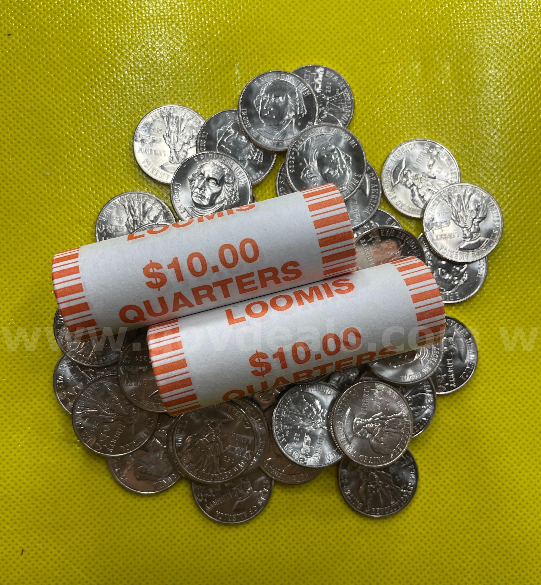 BEAUTIFUL NEW UNCIRCULATED 1776 ~ 2026 P DUAL DATE SEMIQUINCENTENNIAL REVOLUTIONARY WAR QUARTER (2) $10 ROLLS 2026 P REVOLUTIONARY WAR 1776 Government Surplus Auction - Photo #2