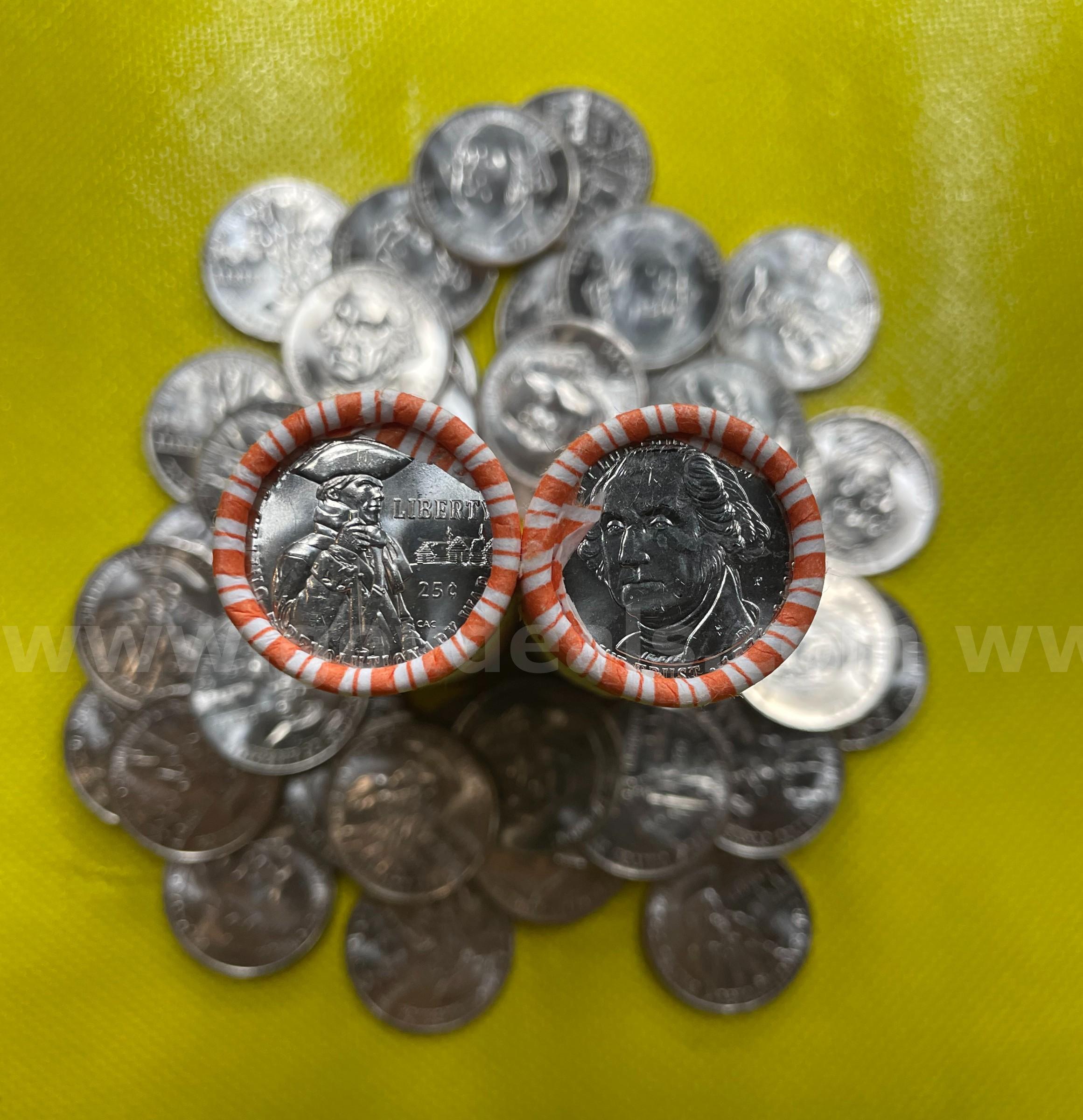 BEAUTIFUL NEW UNCIRCULATED 1776 ~ 2026 P DUAL DATE SEMIQUINCENTENNIAL REVOLUTIONARY WAR QUARTER (2) $10 ROLLS