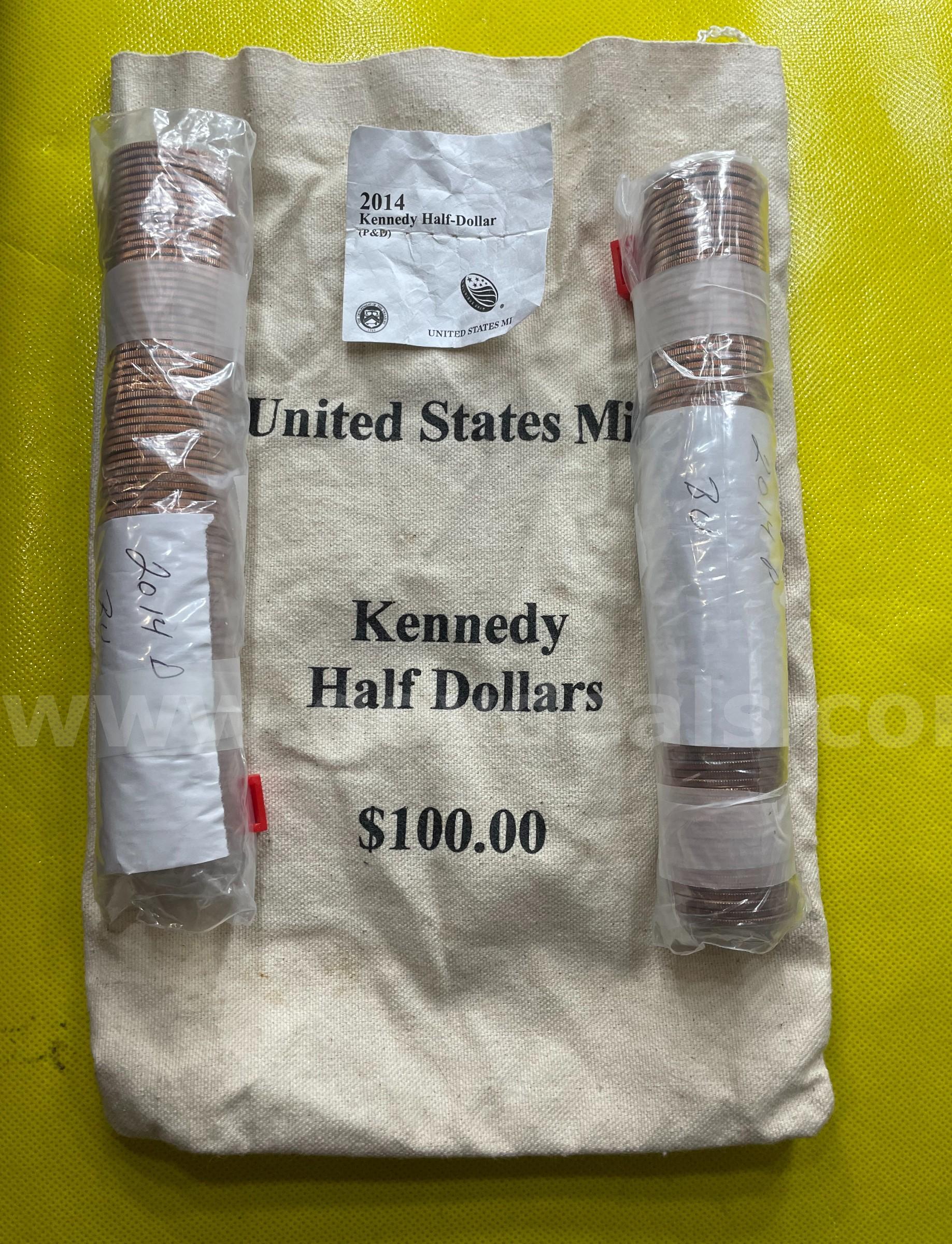 2014 P&D KENNEDY HALF DOLLAR 50TH ANNIVERSARY UNCIRCULATED $100 COIN BAG $100 COIN BAG 100 Government Surplus Auction - Primary Photo