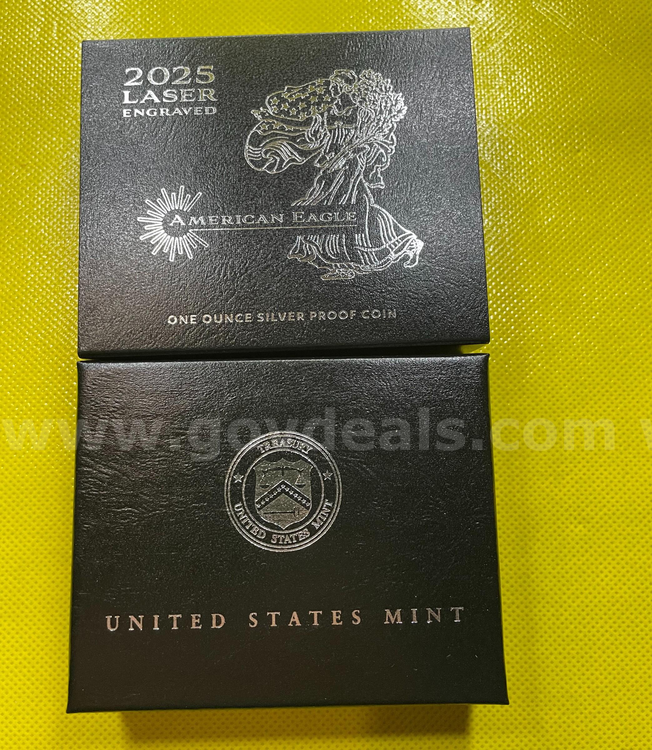 2025 LASER ENGRAVED AMERICAN EAGLE ONE OUNCE SILVER PROOF COIN FREE SHIPPING (USA ONLY) ASE ONE OUNCE PROOF LASER PRIVY MARK Government Surplus Auction - Photo #2