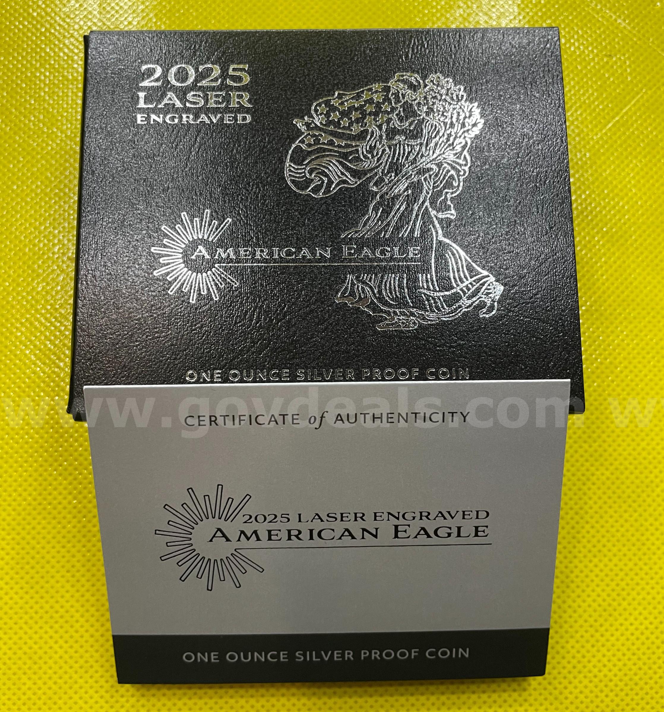 2025 LASER ENGRAVED AMERICAN EAGLE ONE OUNCE SILVER PROOF COIN FREE SHIPPING (USA ONLY) ASE ONE OUNCE PROOF LASER PRIVY MARK Government Surplus Auction - Photo #3