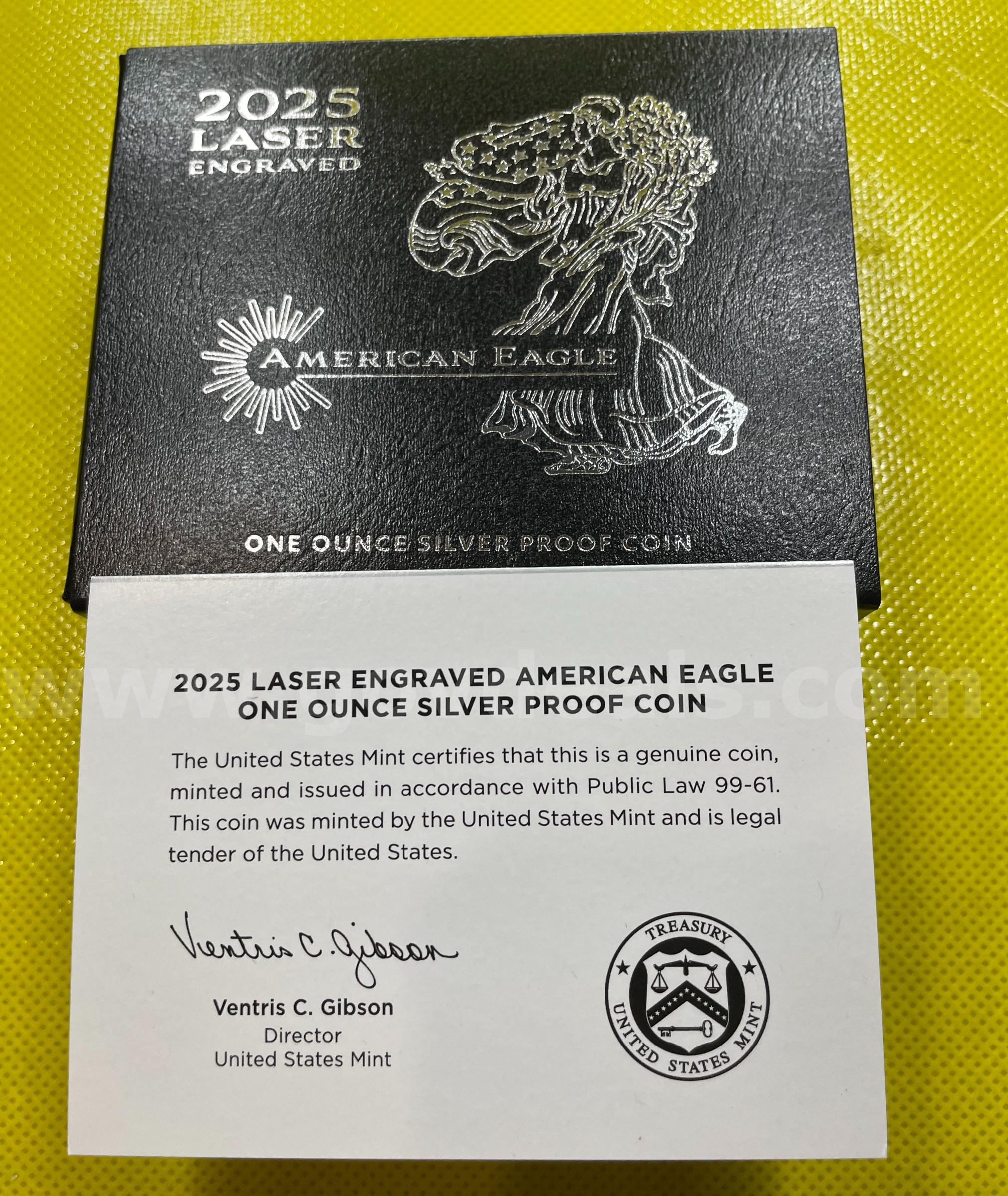 2025 LASER ENGRAVED AMERICAN EAGLE ONE OUNCE SILVER PROOF COIN FREE SHIPPING (USA ONLY) ASE ONE OUNCE PROOF LASER PRIVY MARK Government Surplus Auction - Photo #5