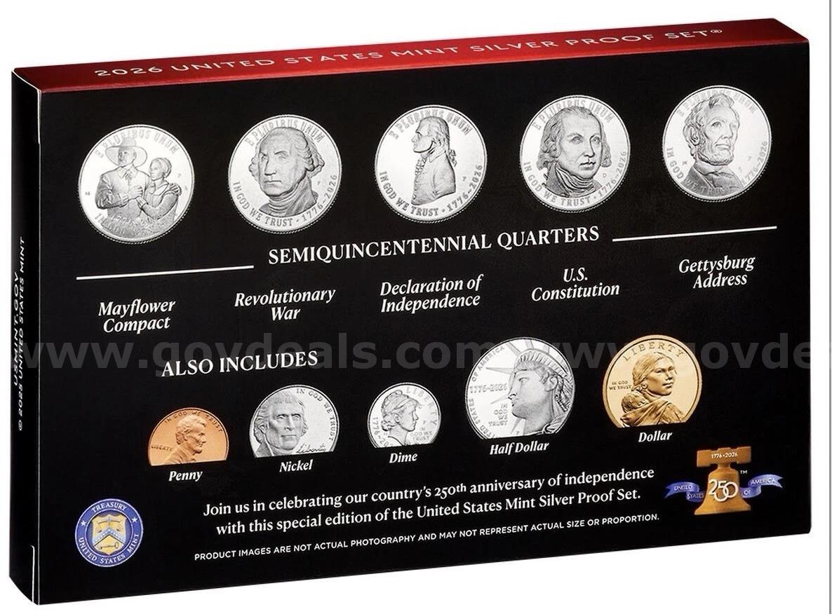 1776-2026 DUAL DATE SEMIQUINCENTENNIAL SILVER PROOF SET (ONE YEAR ONLY) BEAUTIFUL COINS DUAL DATE SILVER SET 1776 Government Surplus Auction - Photo #4