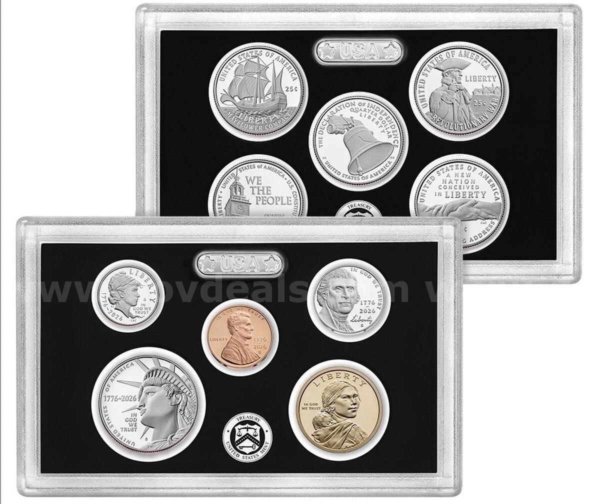 1776-2026 DUAL DATE SEMIQUINCENTENNIAL SILVER PROOF SET (ONE YEAR ONLY) BEAUTIFUL COINS DUAL DATE SILVER SET 1776 Government Surplus Auction - Photo #3