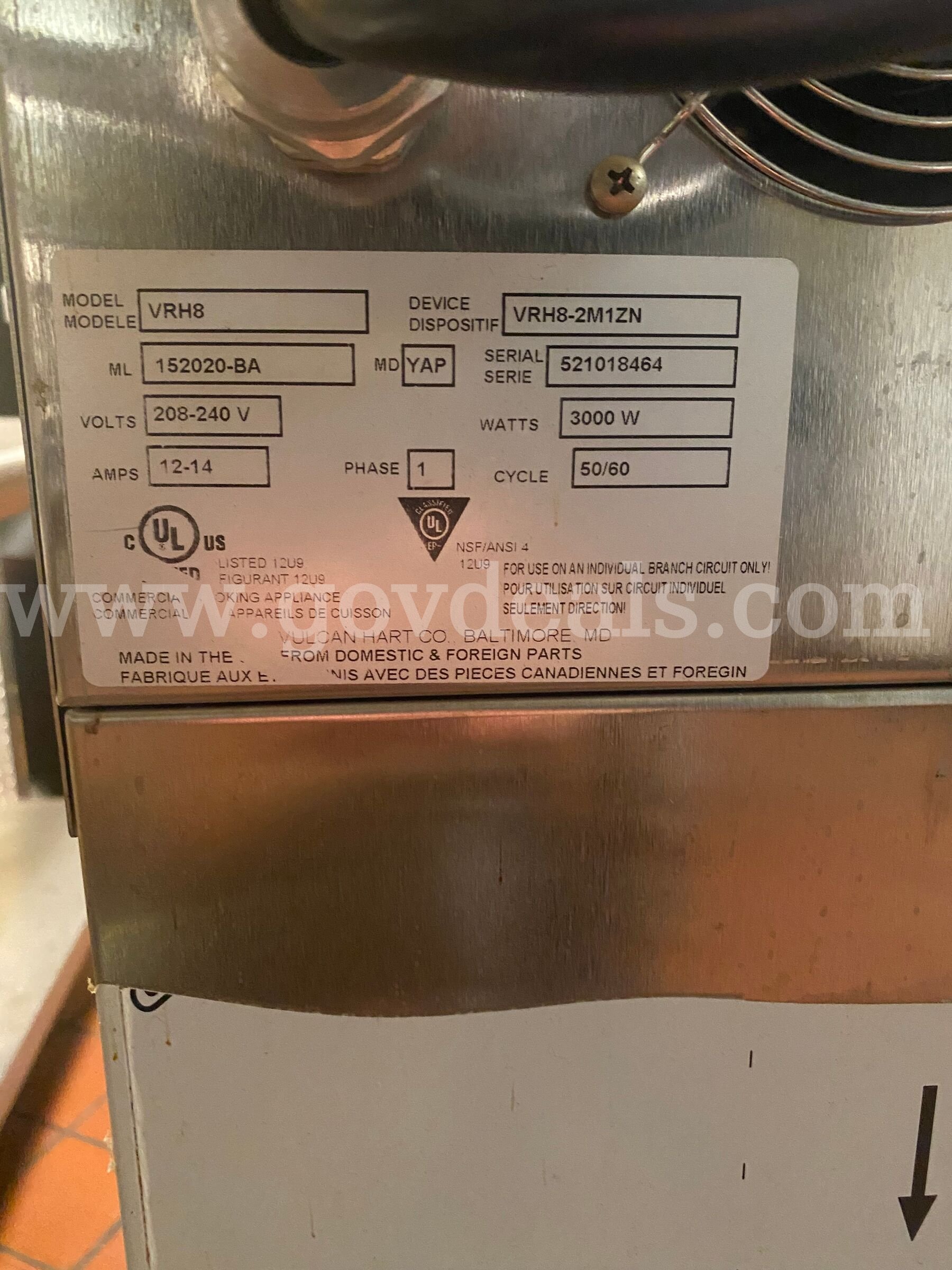 Vulcan VRH8 Food Warmer Vulcan VRH8 Government Surplus Auction - Photo #6