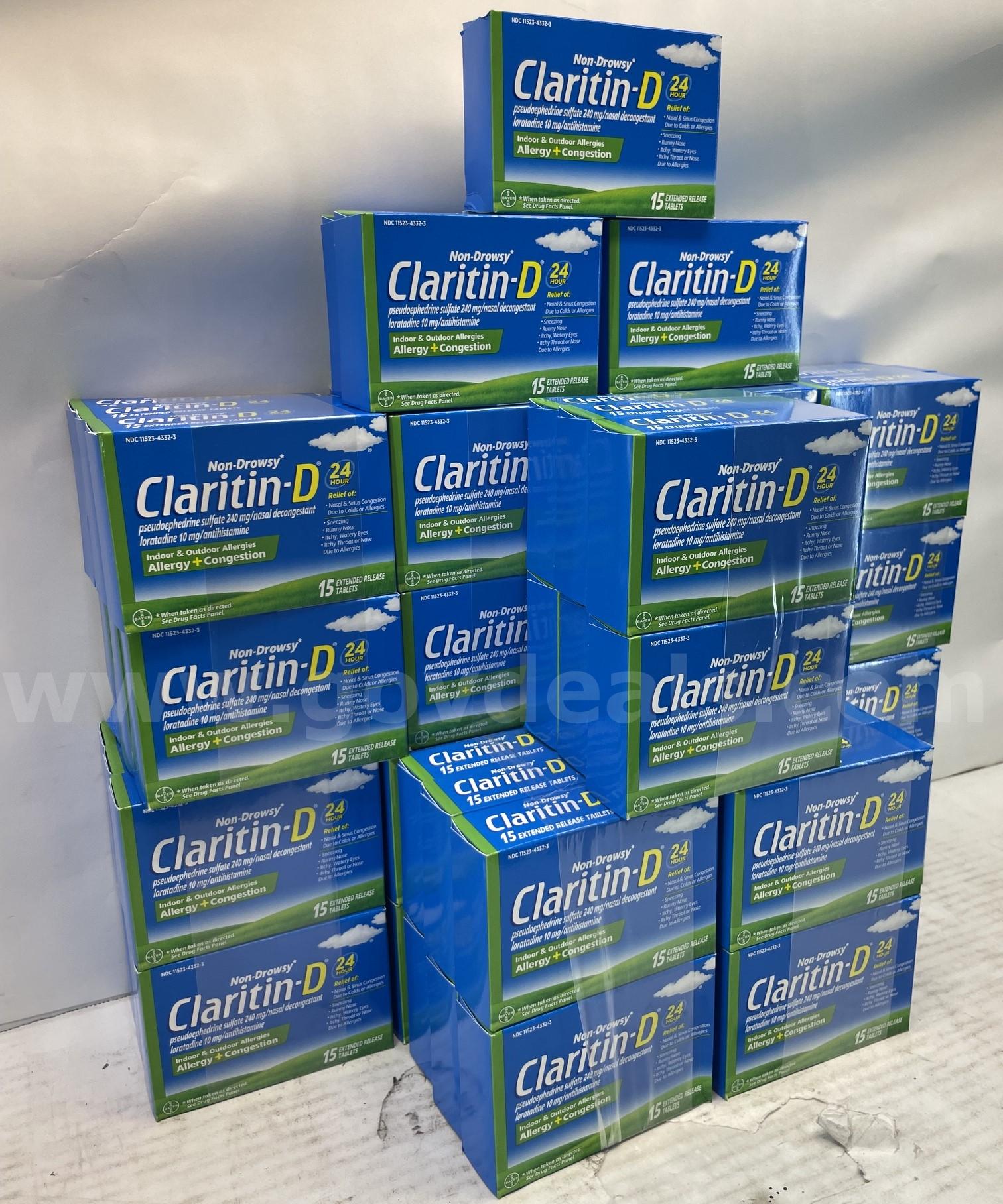 Claritin D 24 Hour Non Drowsy Indoor and Outdoor Allergies Allergy + Congestion 15 Extended Release Tablets   Government Surplus Auction - Photo #2