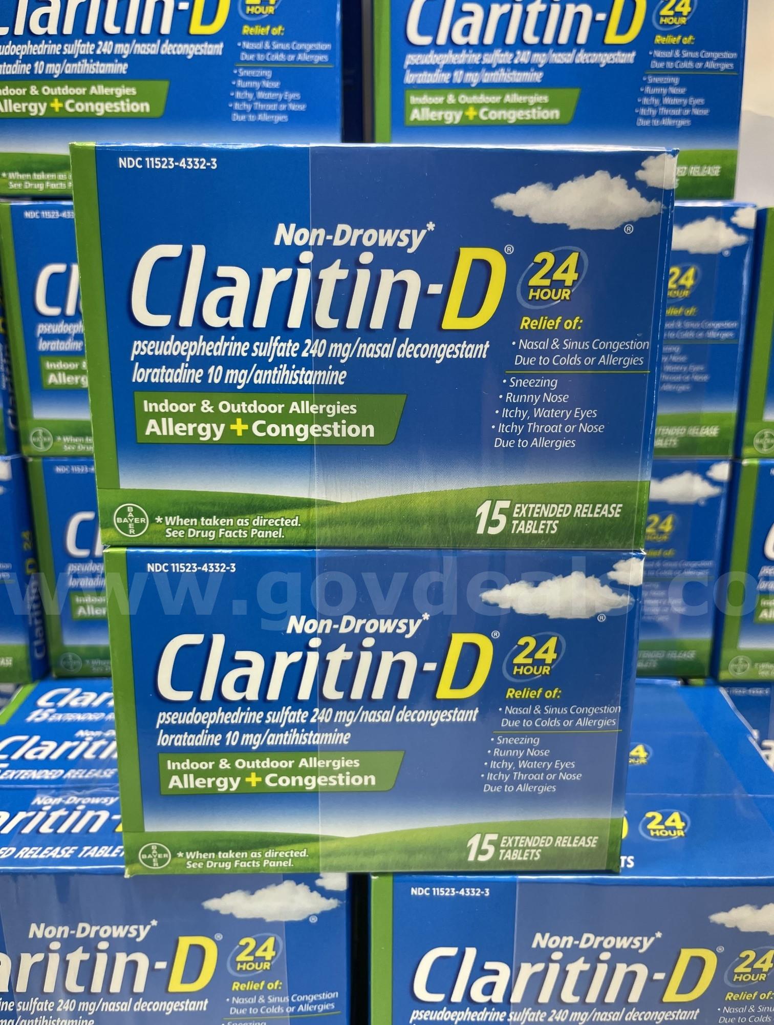 Claritin D 24 Hour Non Drowsy Indoor and Outdoor Allergies Allergy + Congestion 15 Extended Release Tablets   Government Surplus Auction - Photo #4
