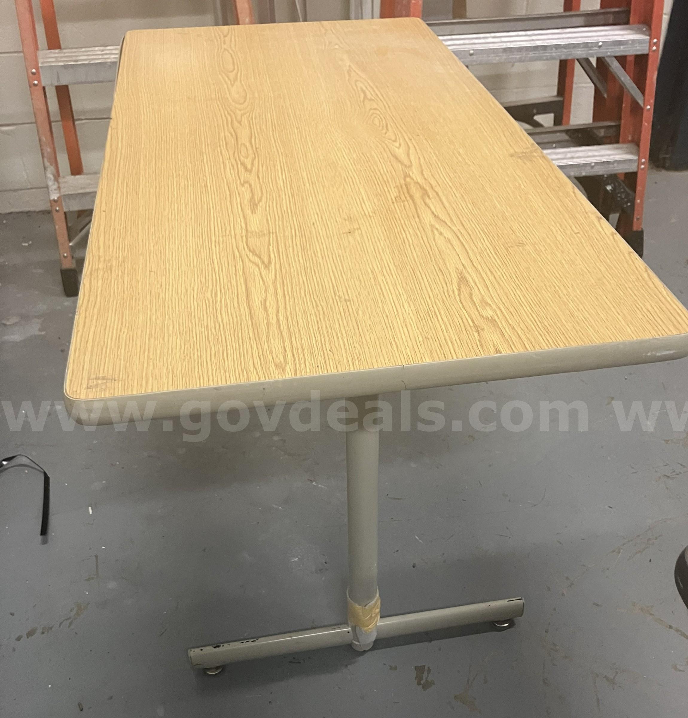 White and brown wood table, used (see photos for condition)   Government Surplus Auction - Photo #2