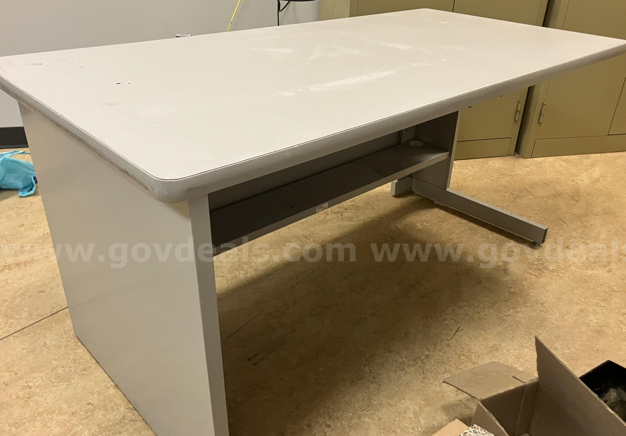 Gray metal office desk for sale (60" w x 30" d x 30" h)   Government Surplus Auction - Photo #6