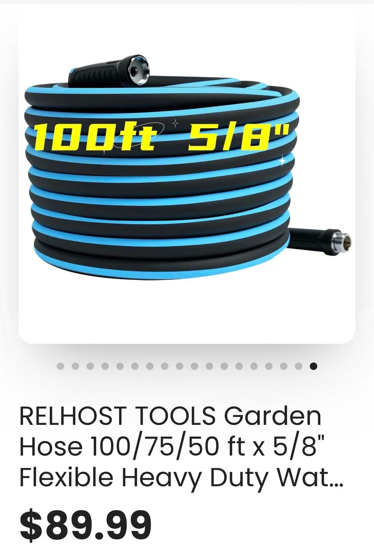 SHIPPING AVAILABLE RELHOST TOOLS Garden Hose 100 ft x 5/8" Flexible Heavy Duty Water Hose with 360° Swivel(33-013)  100 Government Surplus Auction - Photo #2