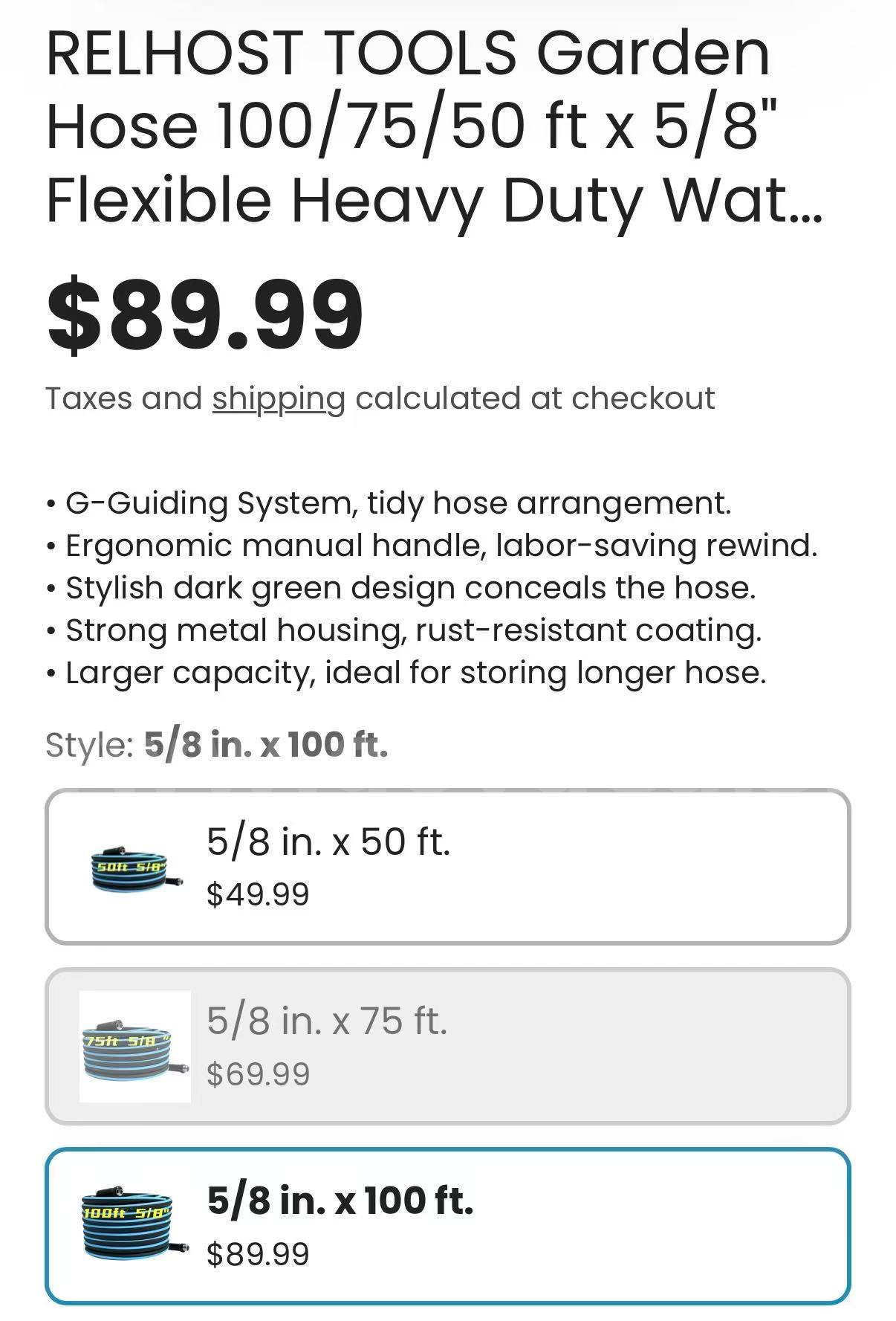 SHIPPING AVAILABLE RELHOST TOOLS Garden Hose 100 ft x 5/8" Flexible Heavy Duty Water Hose with 360° Swivel(33-013)  100 Government Surplus Auction - Photo #6