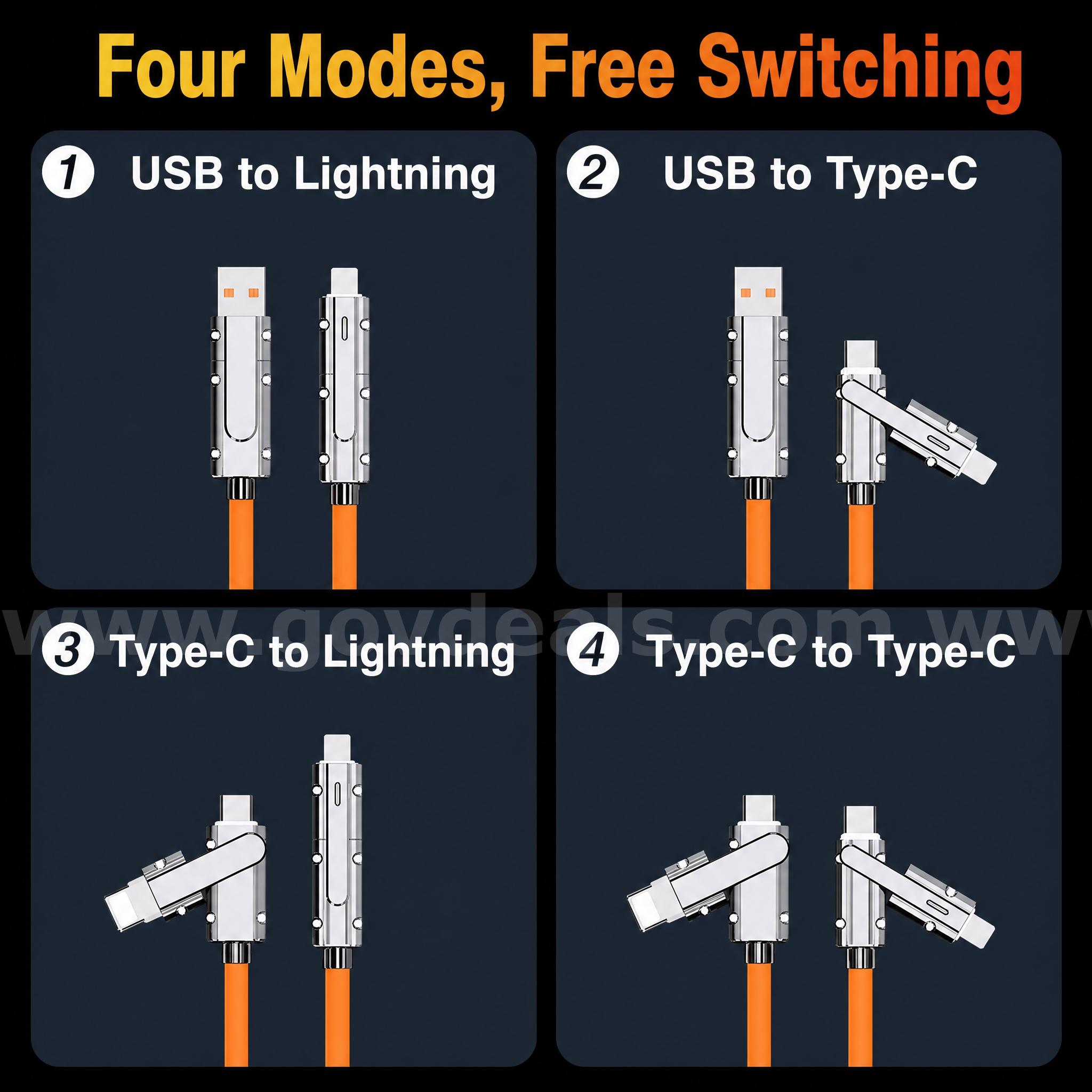 SHIPPING AVAILABLE Lot of 12 New 4-in-1 Fast Charging Cables, 3.4 FT Multi USB Cable with Type-C/Lightning (AA-02) Ford F-150 Government Surplus Auction - Photo #4