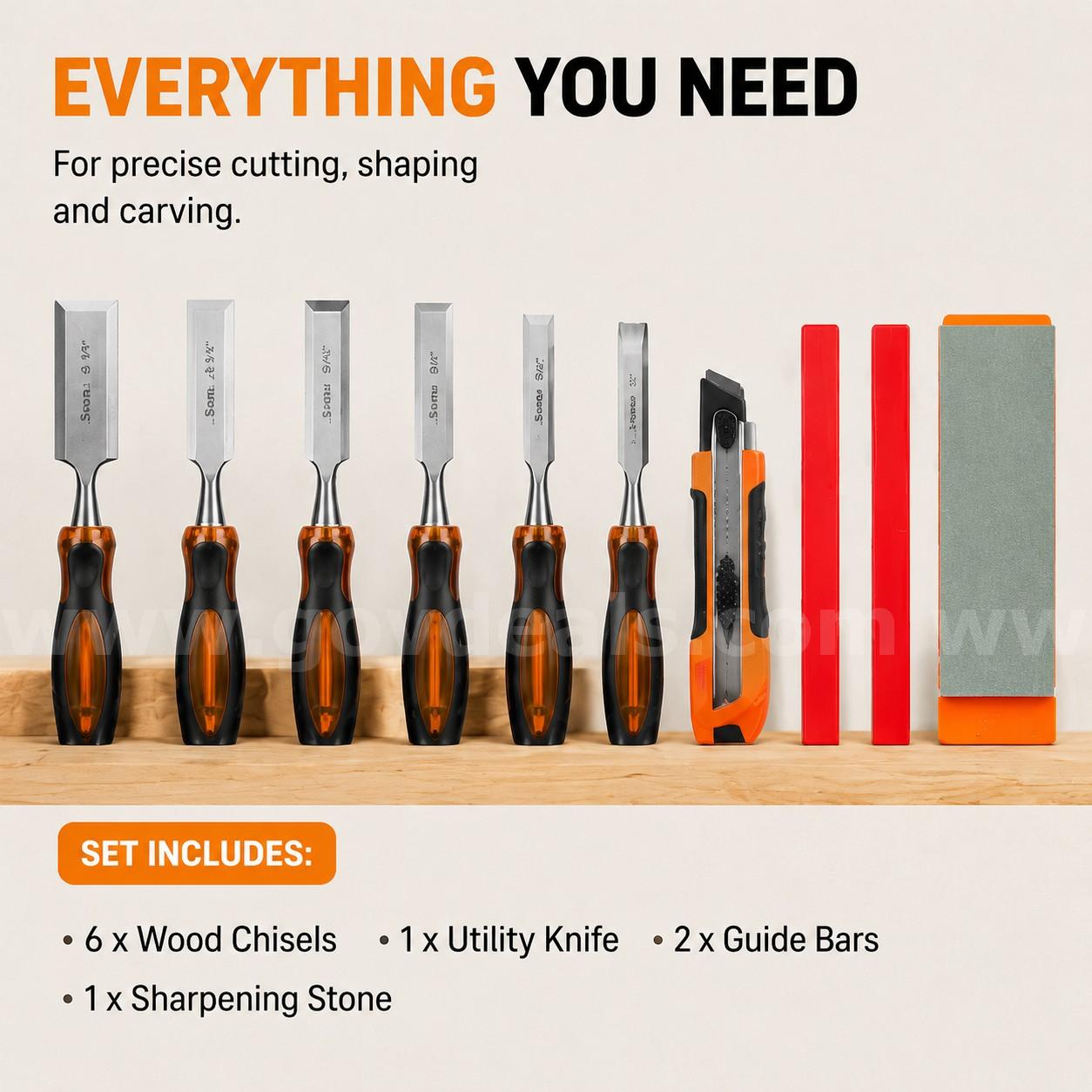 SHIPPING AVAILABLE 10-Piece Wood Chisel Set with Case, Honing Guide & Sharpening Stone (AA1-01) Case  Government Surplus Auction - Photo #4
