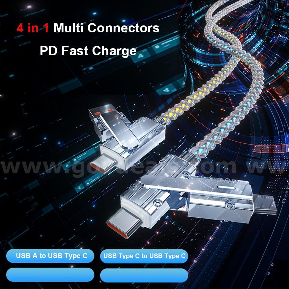 SHIPPING AVAILABLE 8pcs 4-in-1 LED Light Up Fast Charging Cable 3.3FT RGB Glowing Multi USB Cord(AA-06)   Government Surplus Auction - Photo #2