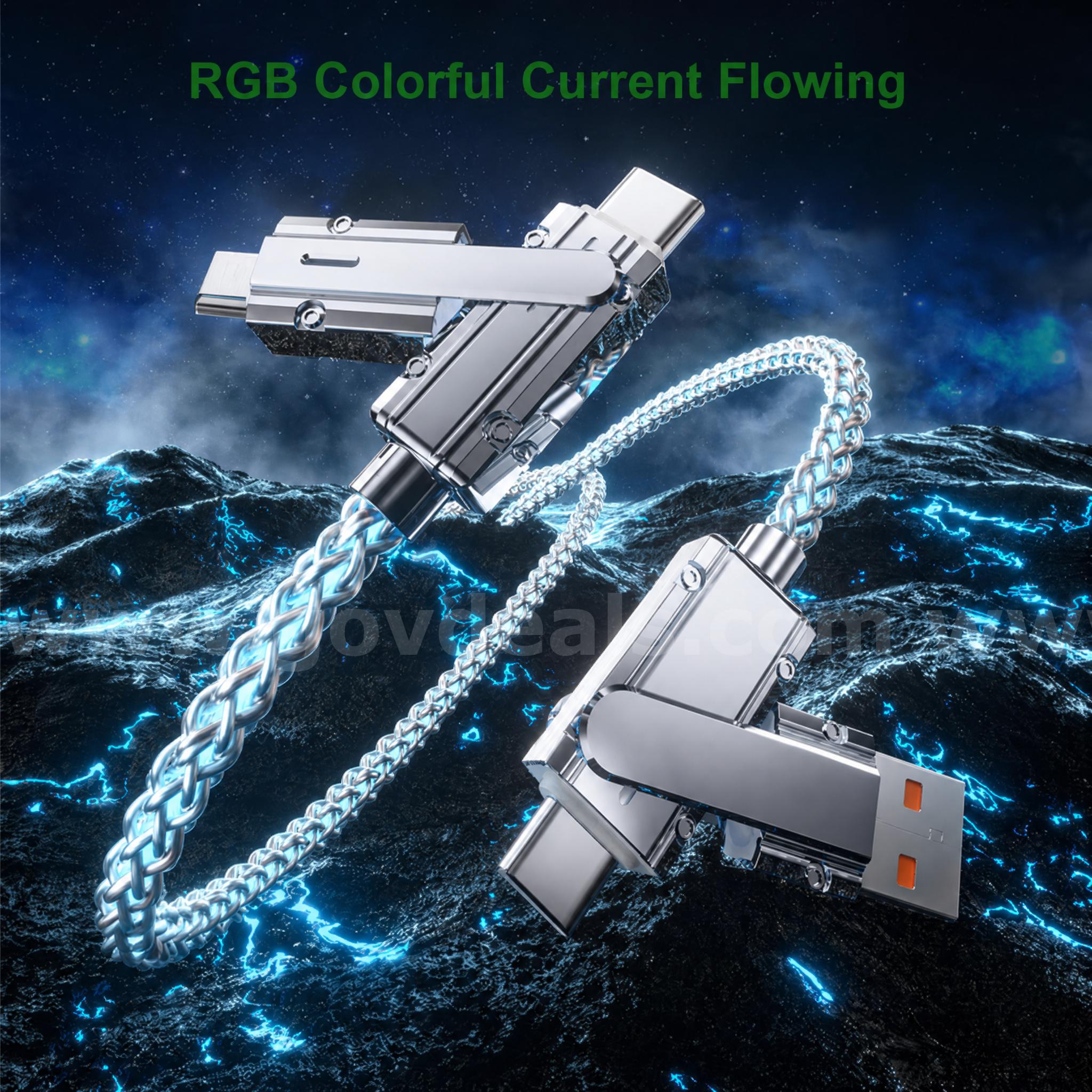 SHIPPING AVAILABLE 8pcs 4-in-1 LED Light Up Fast Charging Cable 3.3FT RGB Glowing Multi USB Cord(AA-06)   Government Surplus Auction - Photo #5