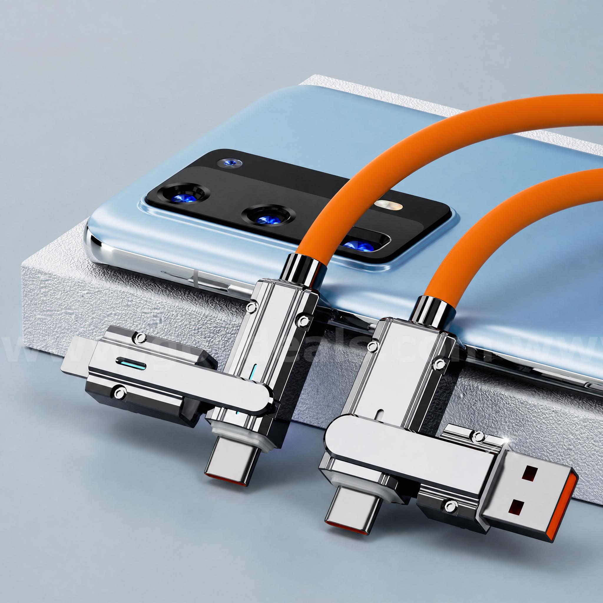 SHIPPING AVAILABLE Lot of 120 New 4-in-1 Fast Charging Cables, 3.4 FT Multi USB Cable with Type-C/Lightning (AA-02)