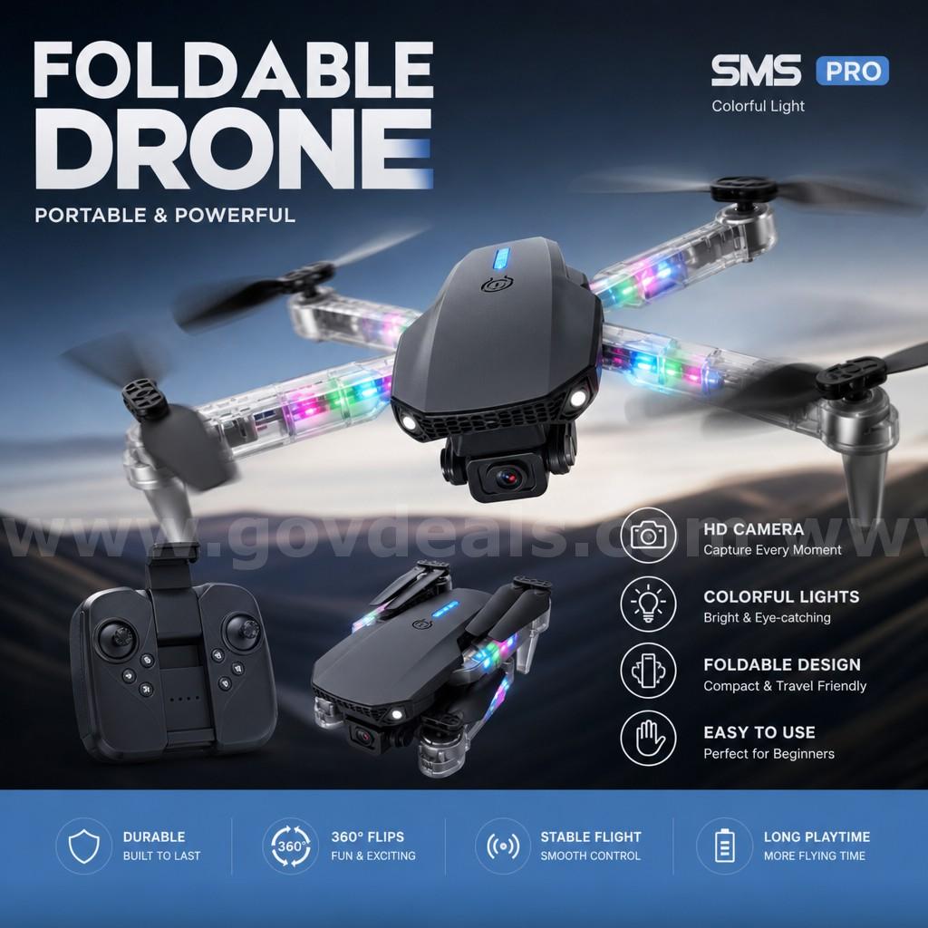 SHIPPING AVAILABLE SMS Pro Obstacle Avoidance Drone – 4K HD Foldable Quadcopter with LED Lights & Dual Cameras （31-09）