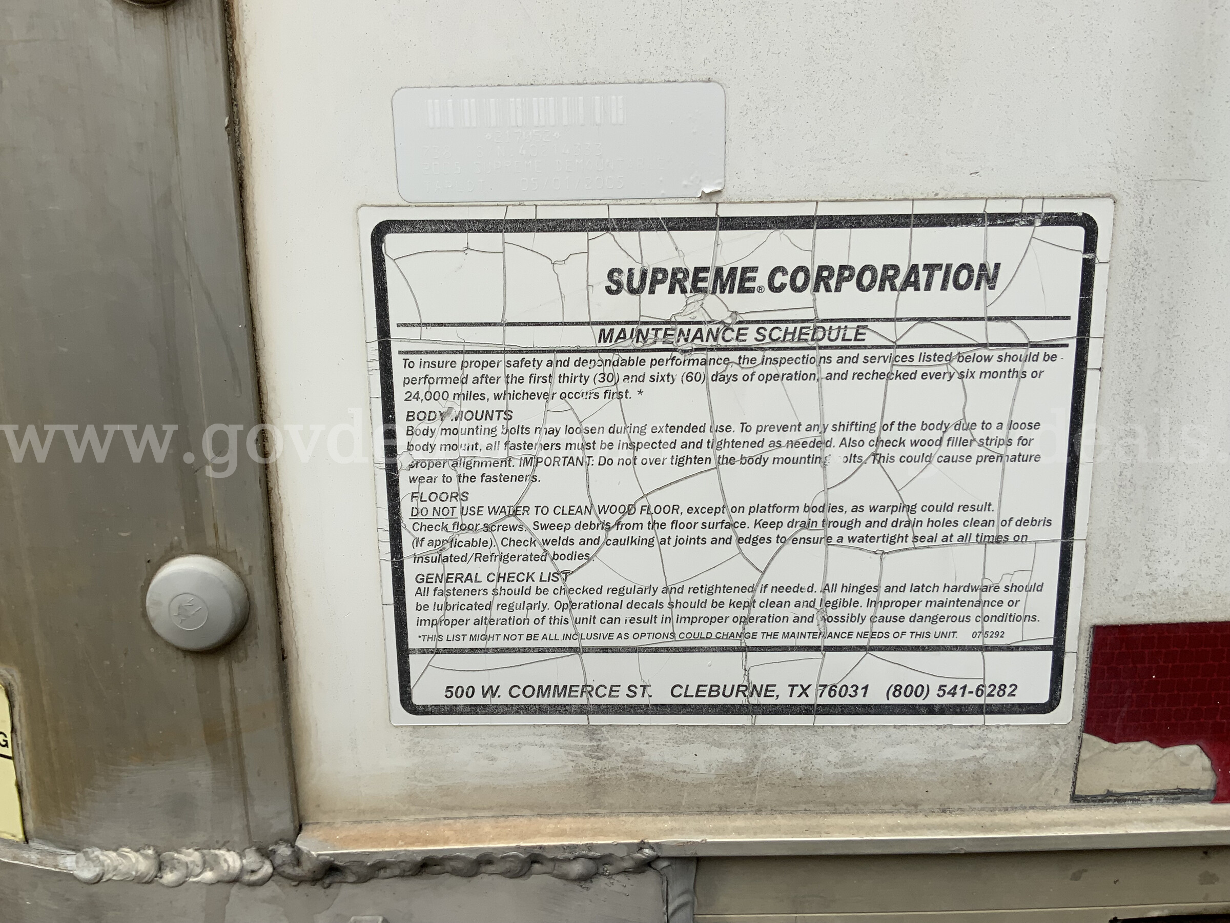 2005 Supreme Enclosed Cargo Van Swap Body Trailer Supreme  Government Surplus Auction - Photo #4