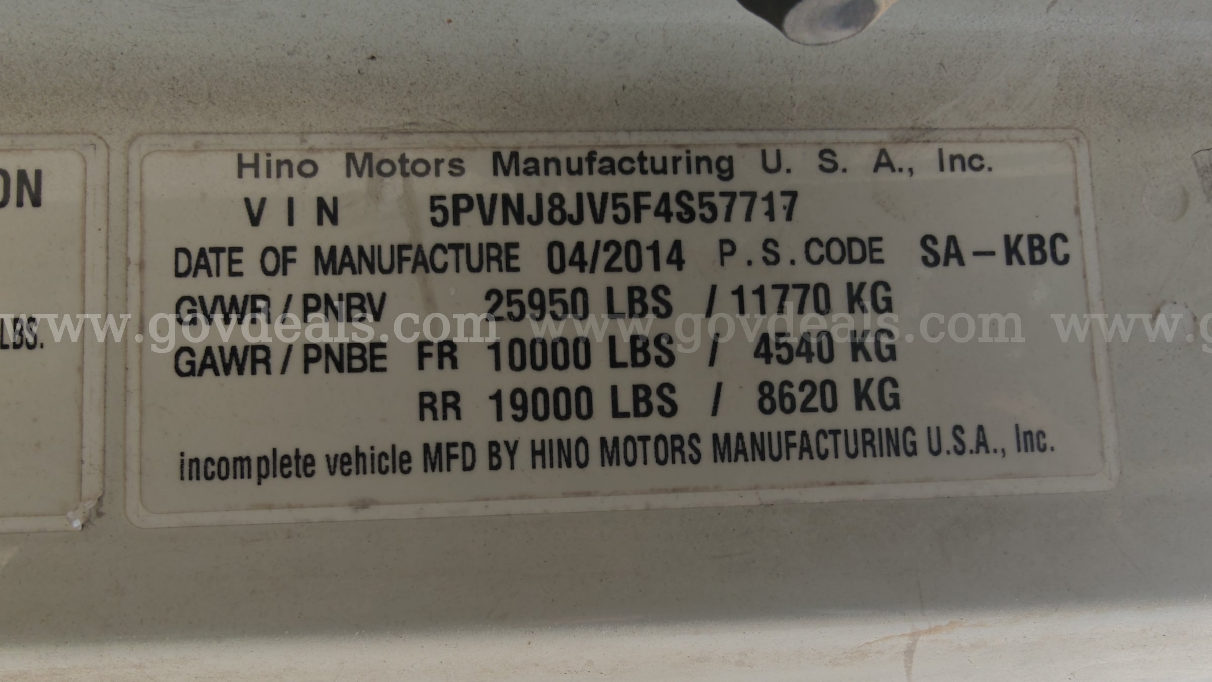 2015 Hino 259 S/A Box Truck-Inoperable Hino 259 Government Surplus Auction - Photo #6