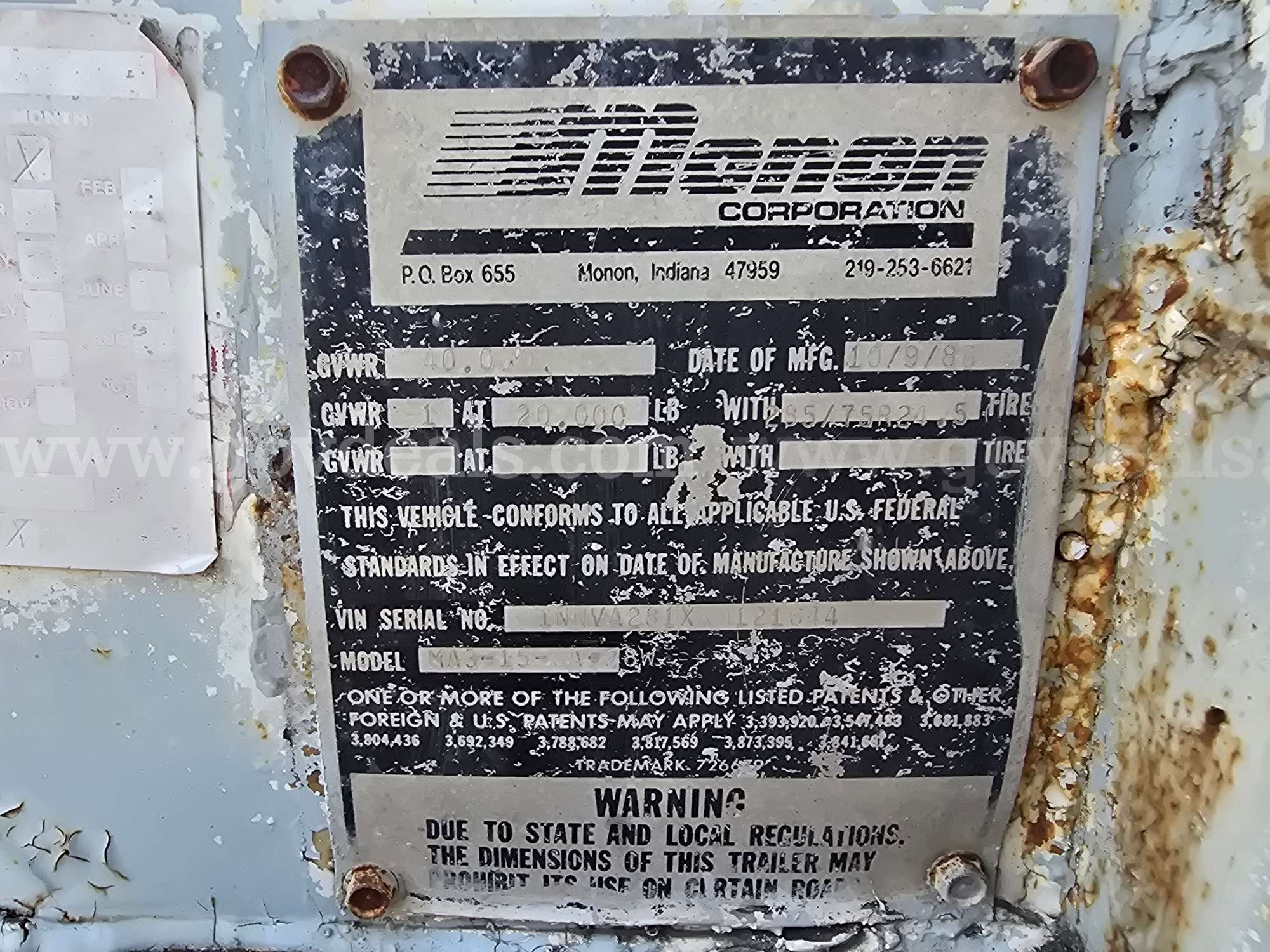 1988 Monon MA3-15-SA-28W S/A Van Trailer Monon MA3-15-SA-28W Government Surplus Auction - Photo #5