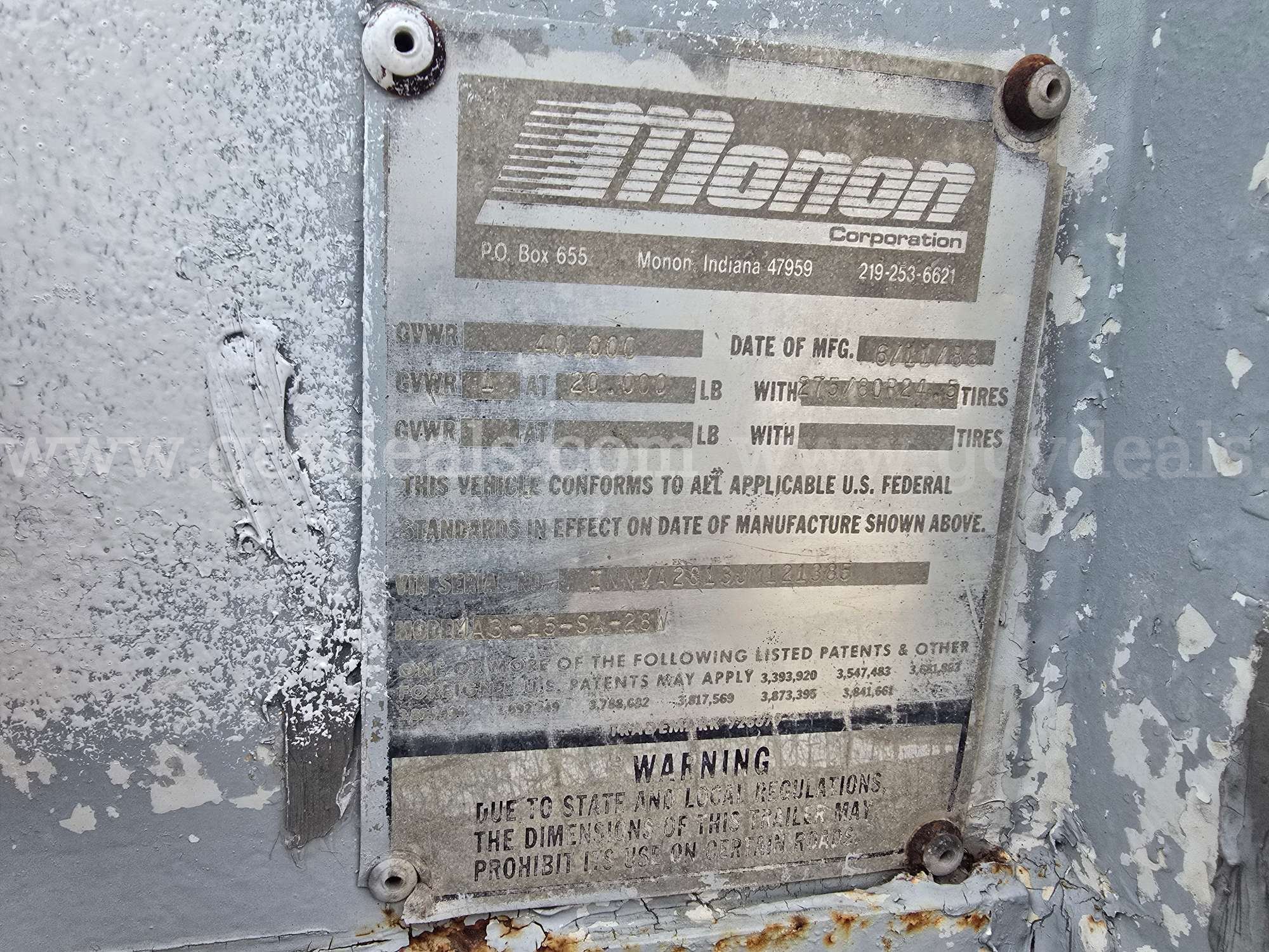 1988 Monon A3-15-SA-28W S/A Van Trailer Monon A3-15-SA-28W Government Surplus Auction - Photo #5