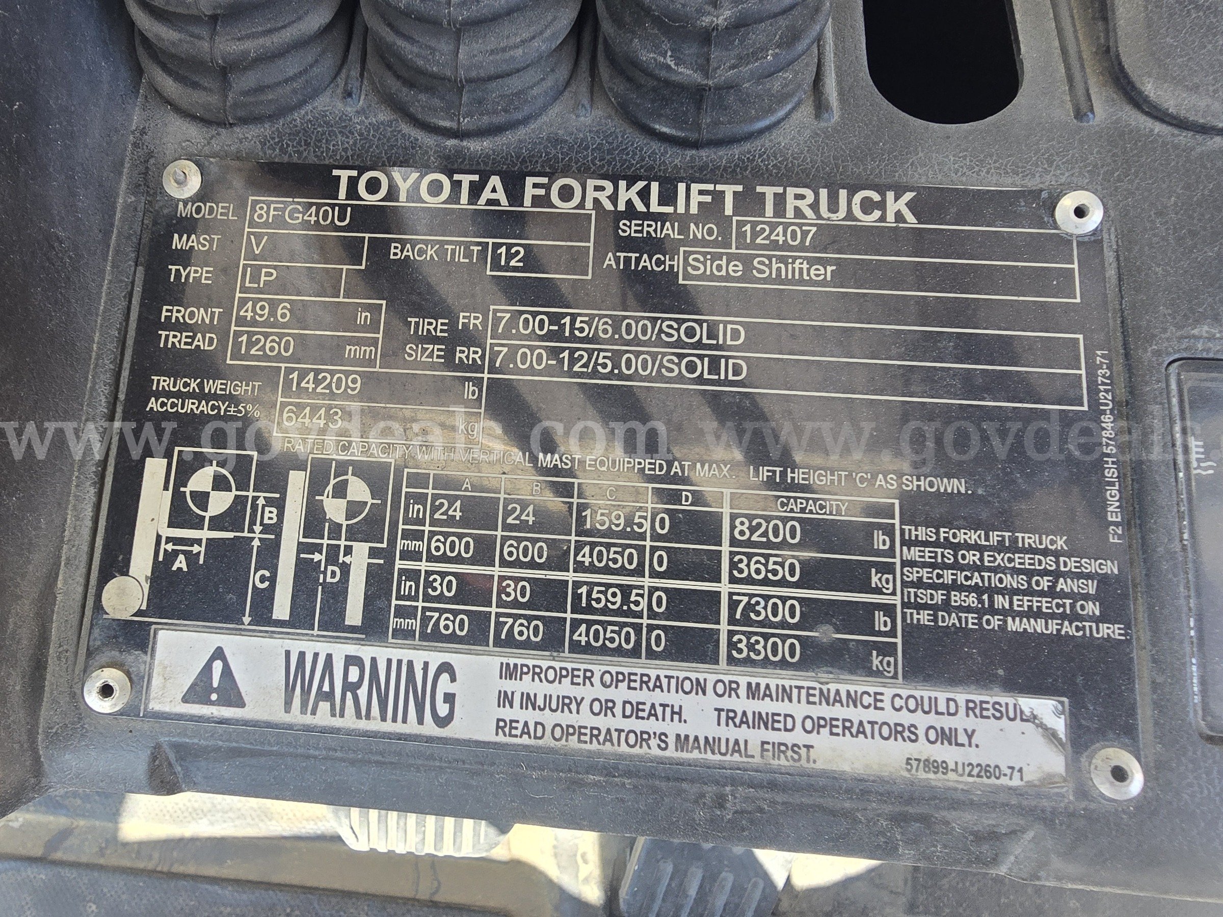 2017 Toyota 8FG40U Pneumatic Tire Forklift Toyota 8FG40U Government Surplus Auction - Photo #6