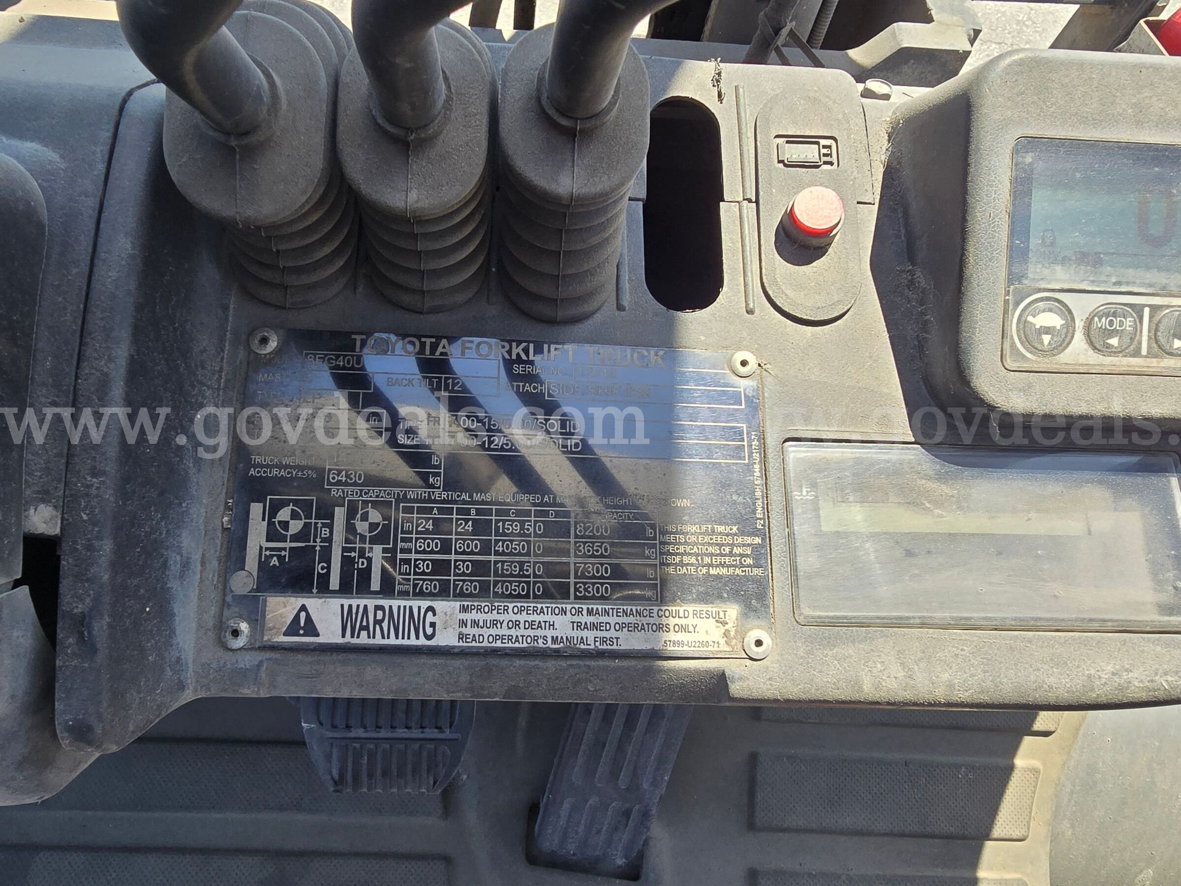2017 Toyota 8FG40U Pneumatic Tire Forklift Toyota 8FG40U Government Surplus Auction - Photo #6
