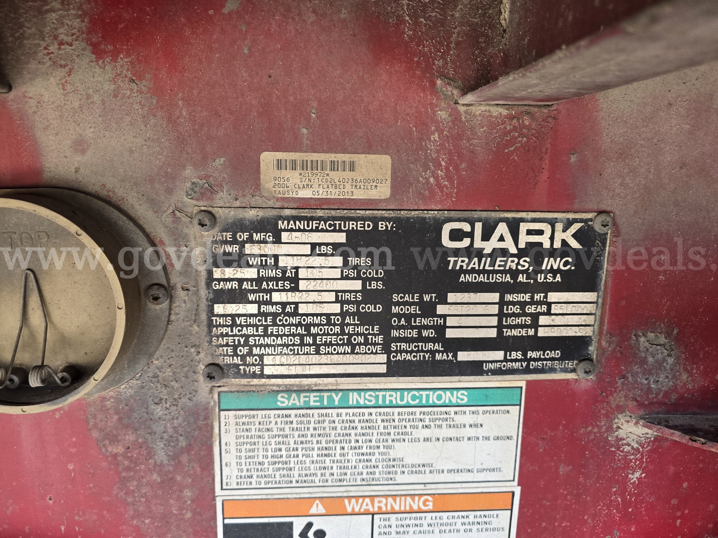 2006 Clark CFBT2006 T/A Flatbed Trailer Clark CFBT2006 Government Surplus Auction - Photo #5
