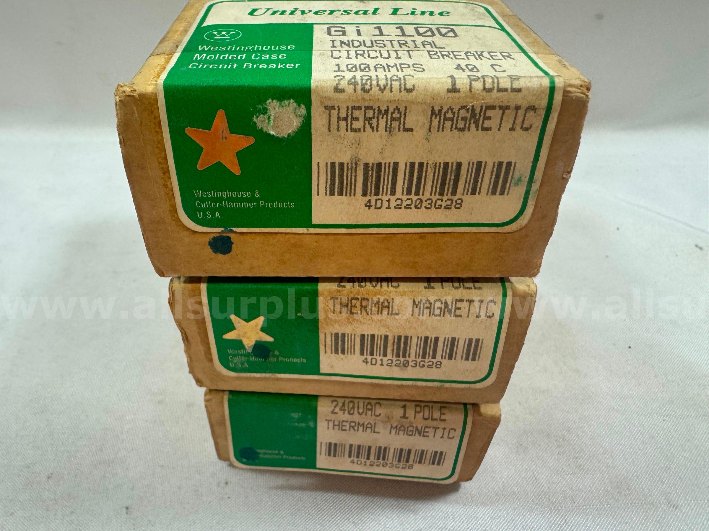 *NEW* (LOT OF 3) WESTINGHOUSE / CUTLER-HAMMER Gi125 CIRCUIT BREAKER 100AMPS  Gi125 Government Surplus Auction - Photo #3