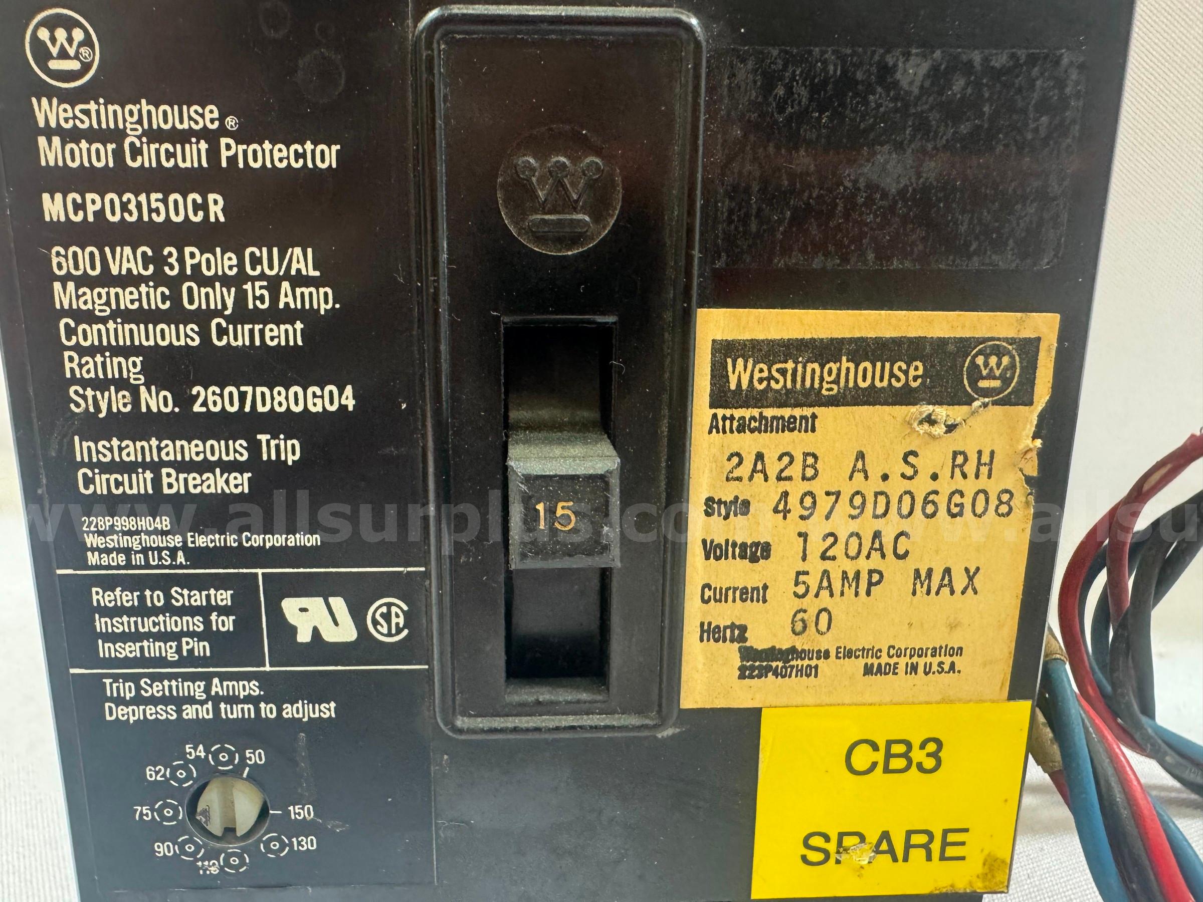 WESTINGHOUSE MCP03150CR CIRCUIT BREAKER   Government Surplus Auction - Photo #3