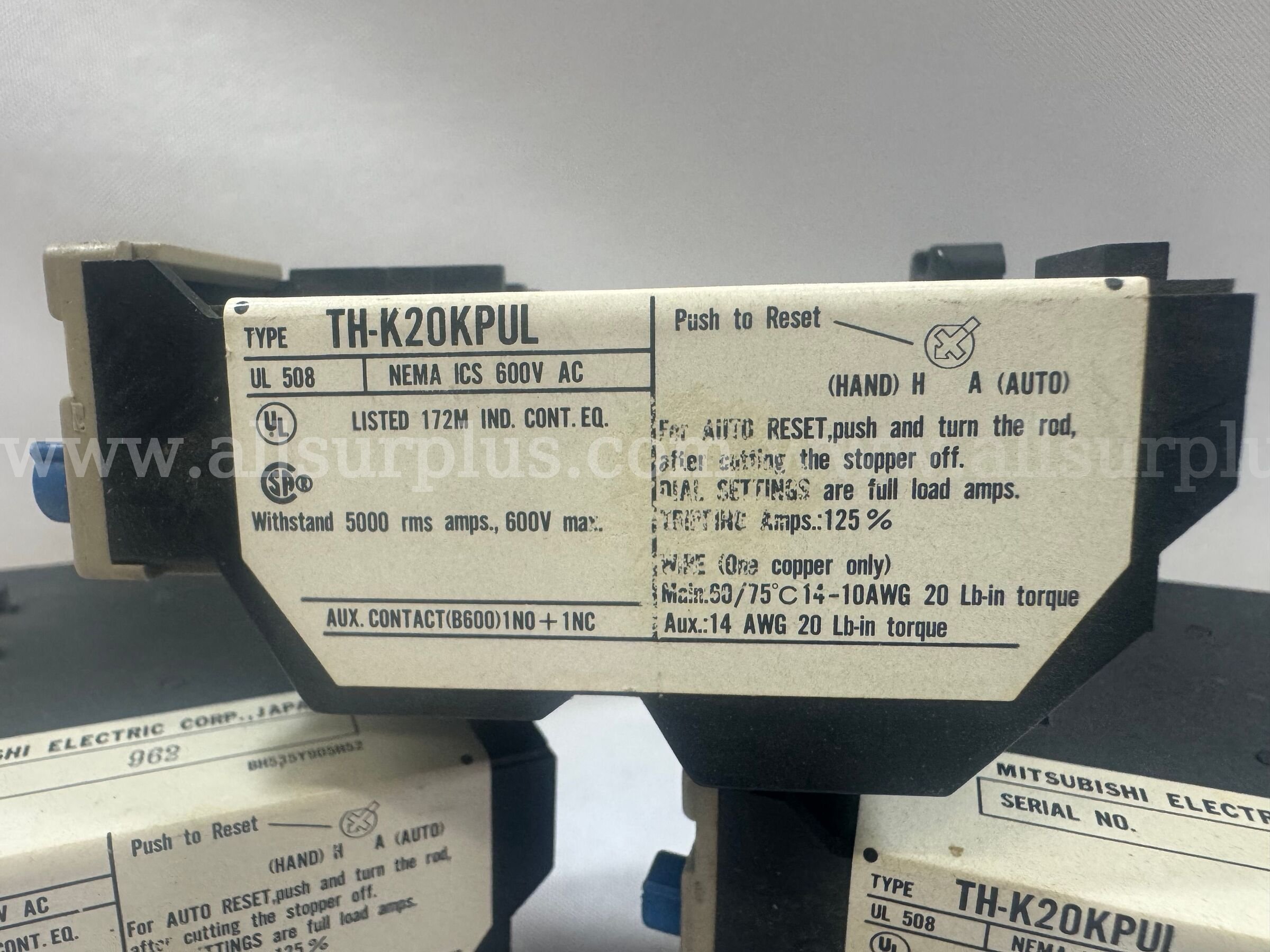 (LOT OF 5) MITSUBISHI TH-K20KP THERMAL OVERLOAD RELAY Mitsubishi  Government Surplus Auction - Photo #6