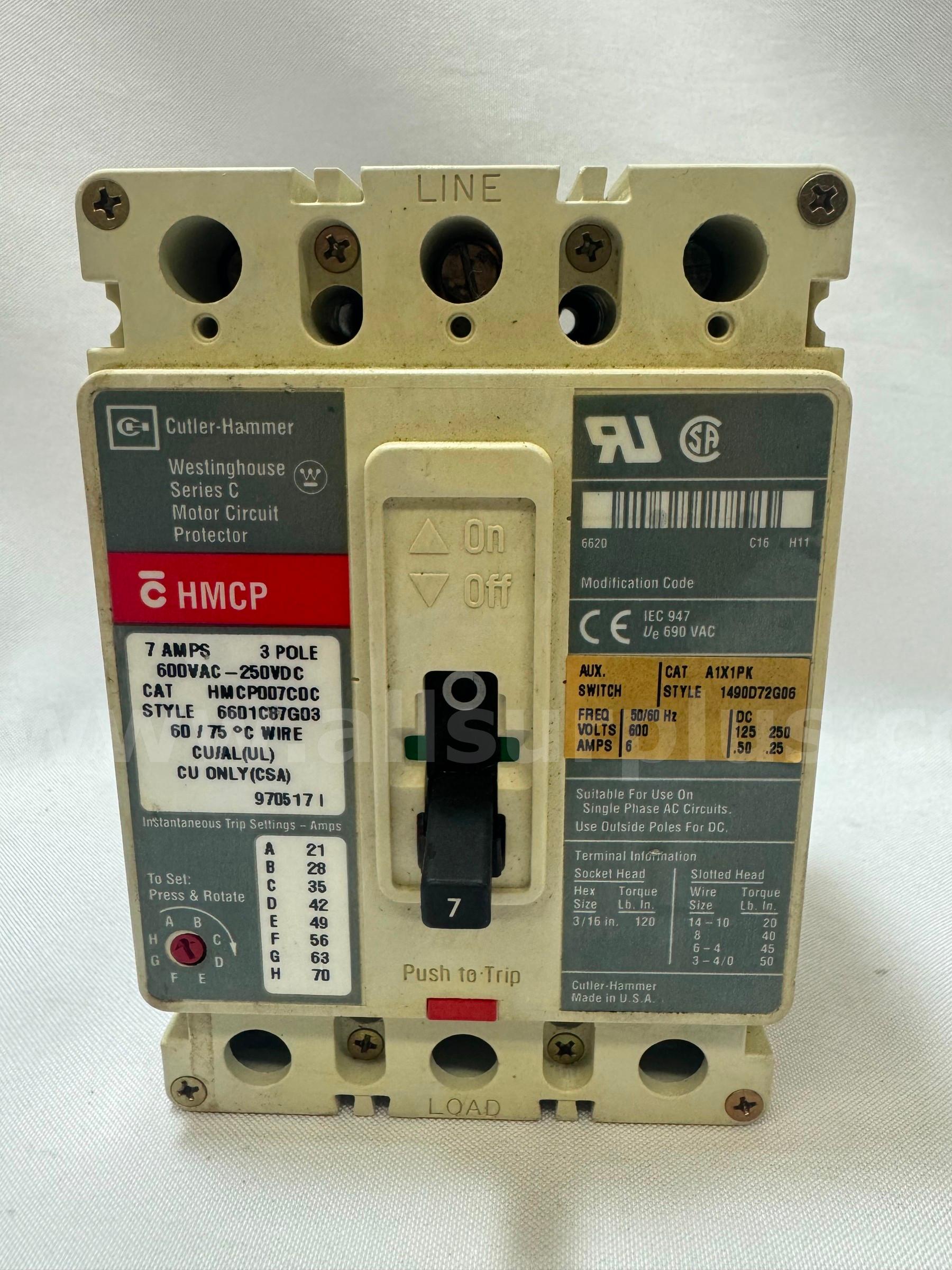 CUTLER-HAMMER/WESTINGHOUSE HMCP007C0C SERIES C CIRCUIT BREAKER   Government Surplus Auction - Photo #2