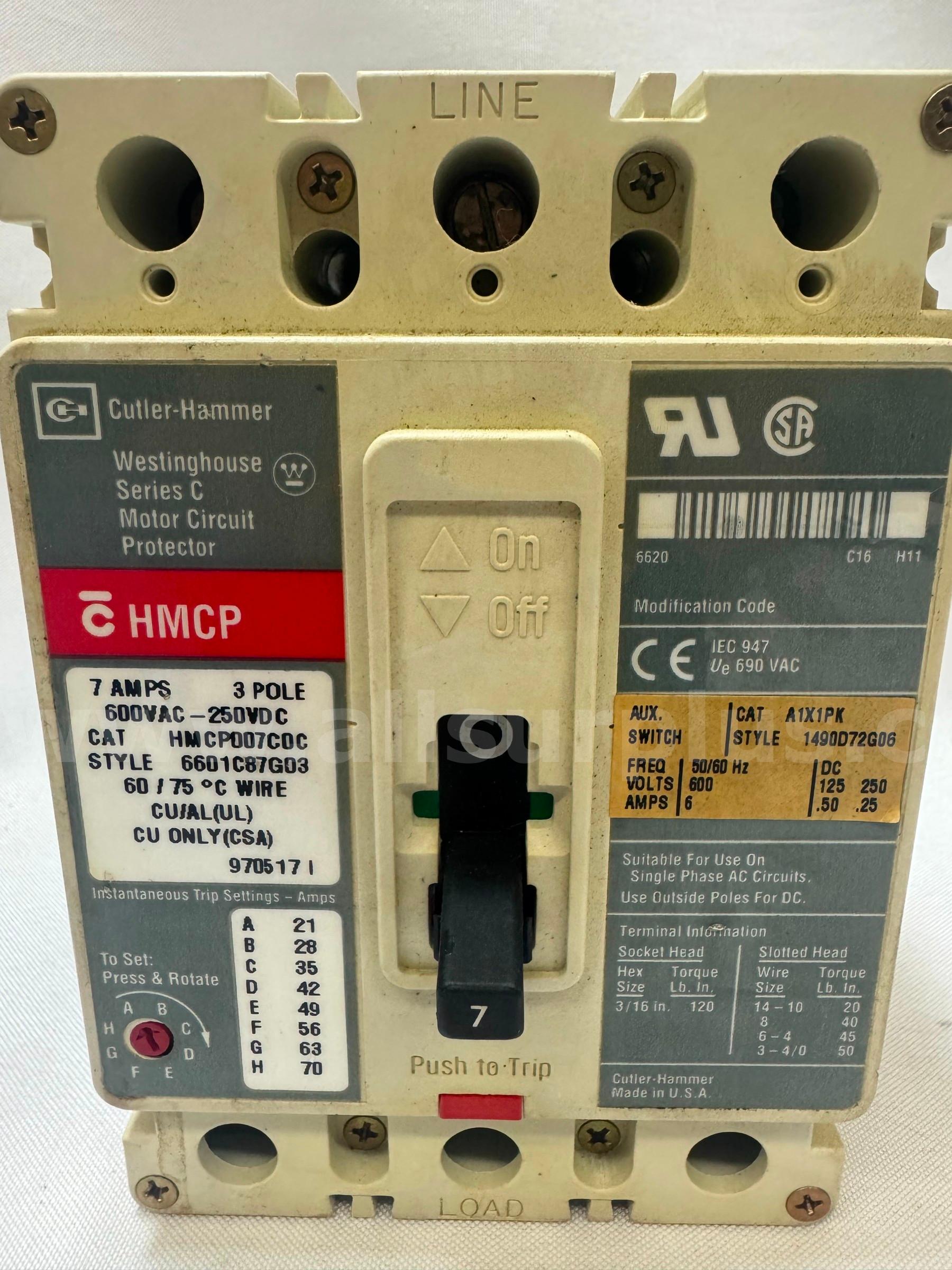 CUTLER-HAMMER/WESTINGHOUSE HMCP007C0C SERIES C CIRCUIT BREAKER   Government Surplus Auction - Photo #3