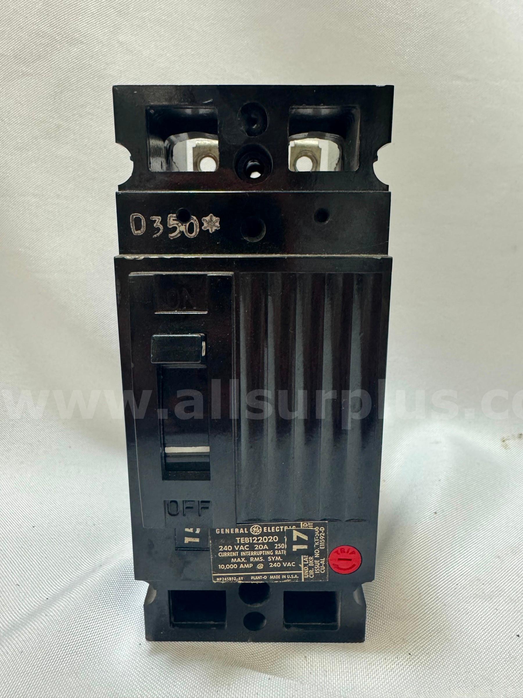 GENERAL ELECTRIC TEB122020 CIRCUIT BREAKER 20AMP 2-POLE 240VAC  240VAC Government Surplus Auction - Photo #2