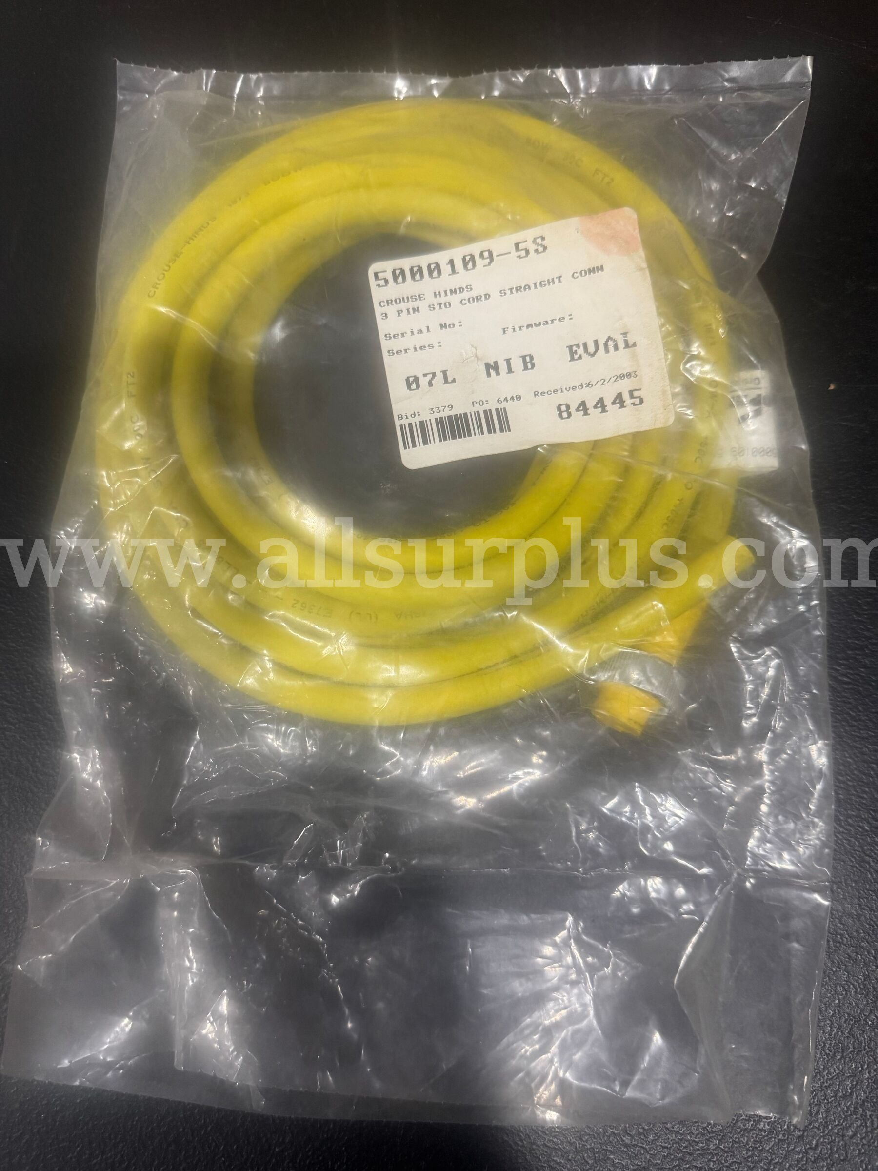 *NEW* CROUSE-HINDS/COOPER 5000109-5S 3-PIN STO CORD STRAIGHT CONNECTOR   Government Surplus Auction - Primary Photo